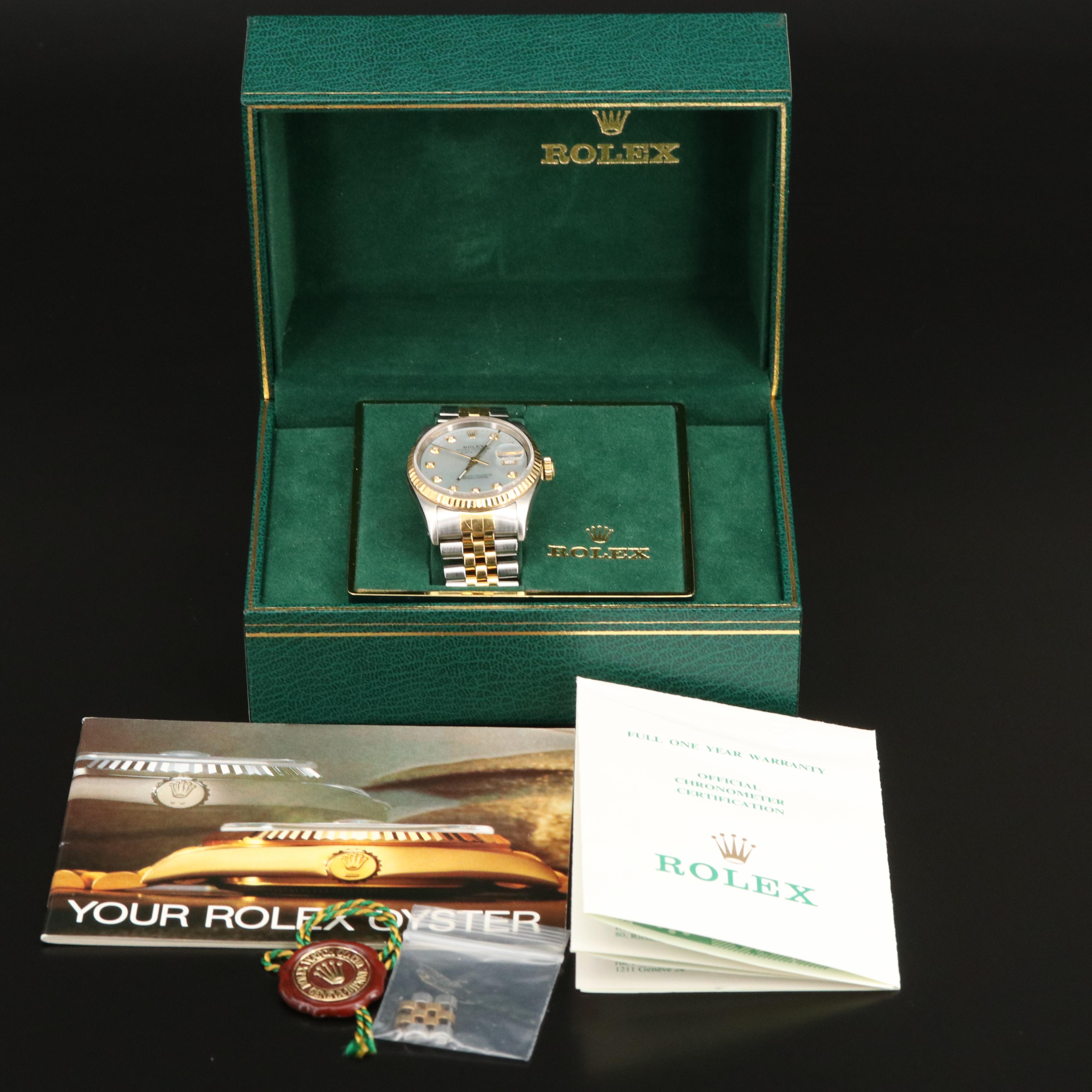 1988 Rolex Datejust Two Tone Mother-of-Pearl Diamond Dial Watch