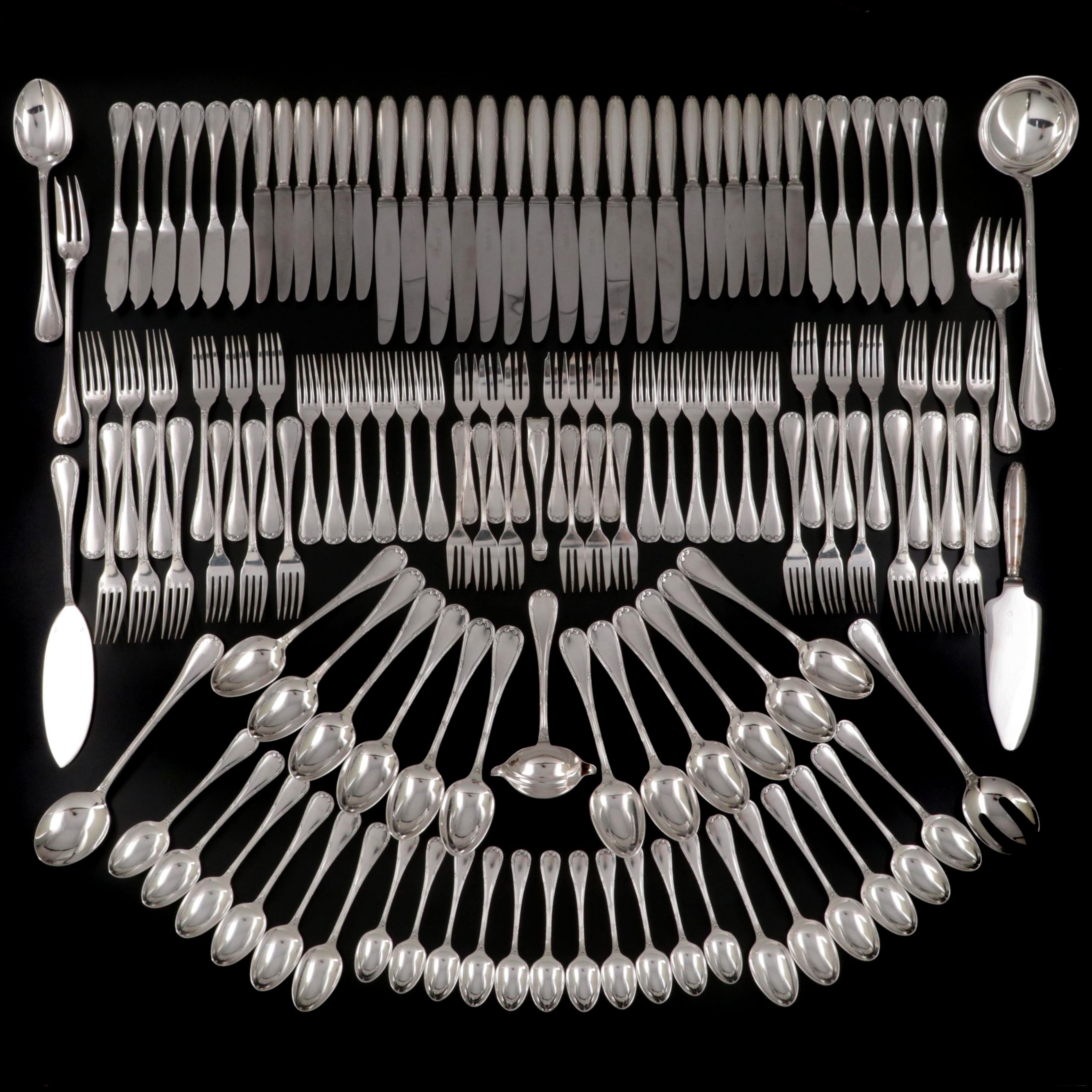 Christofle "Rubans" Silver Plate Flatware and Serving Utensils