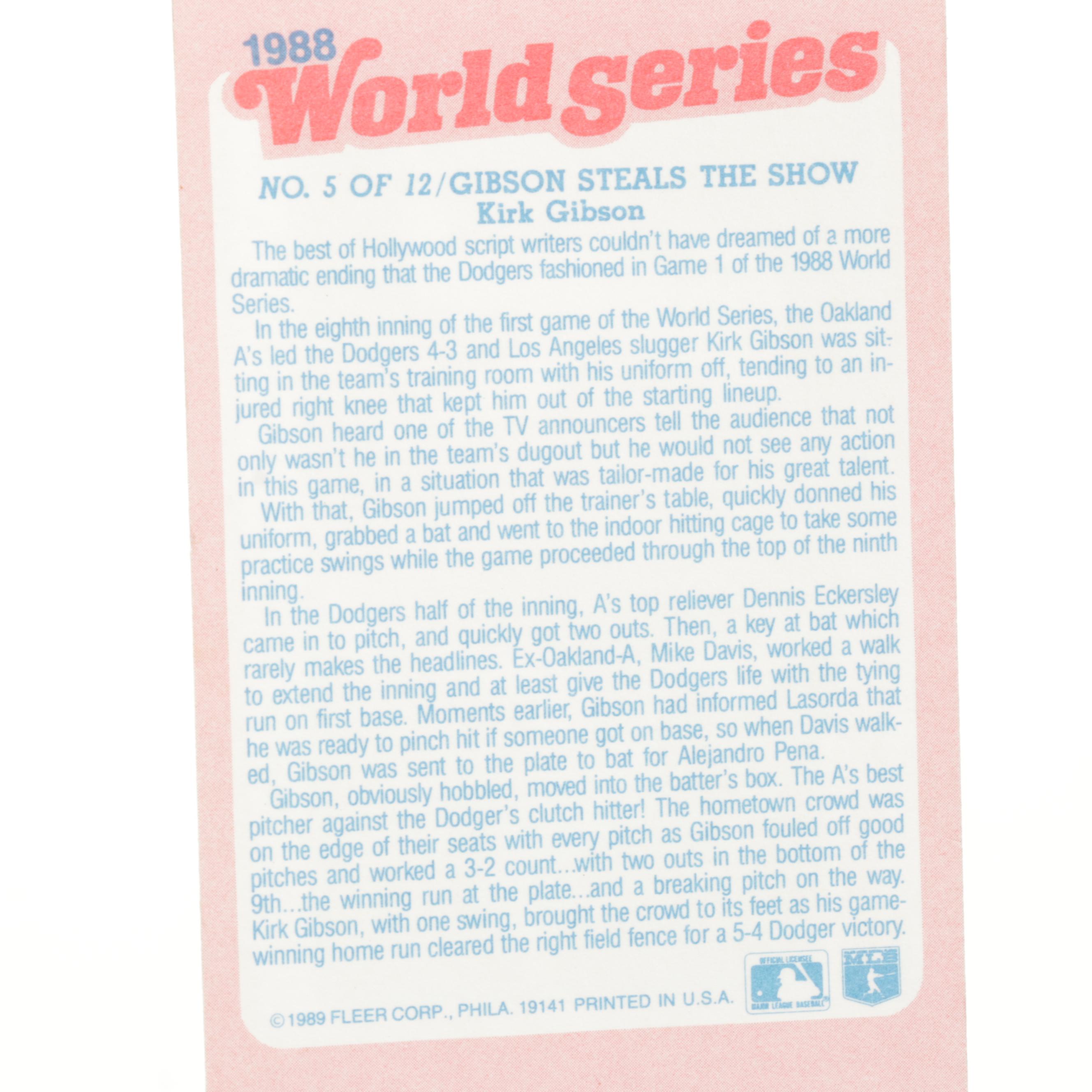Fleer 1988 World Series, 1989 Twins and Dodgers Uncut Baseball Trading Cards