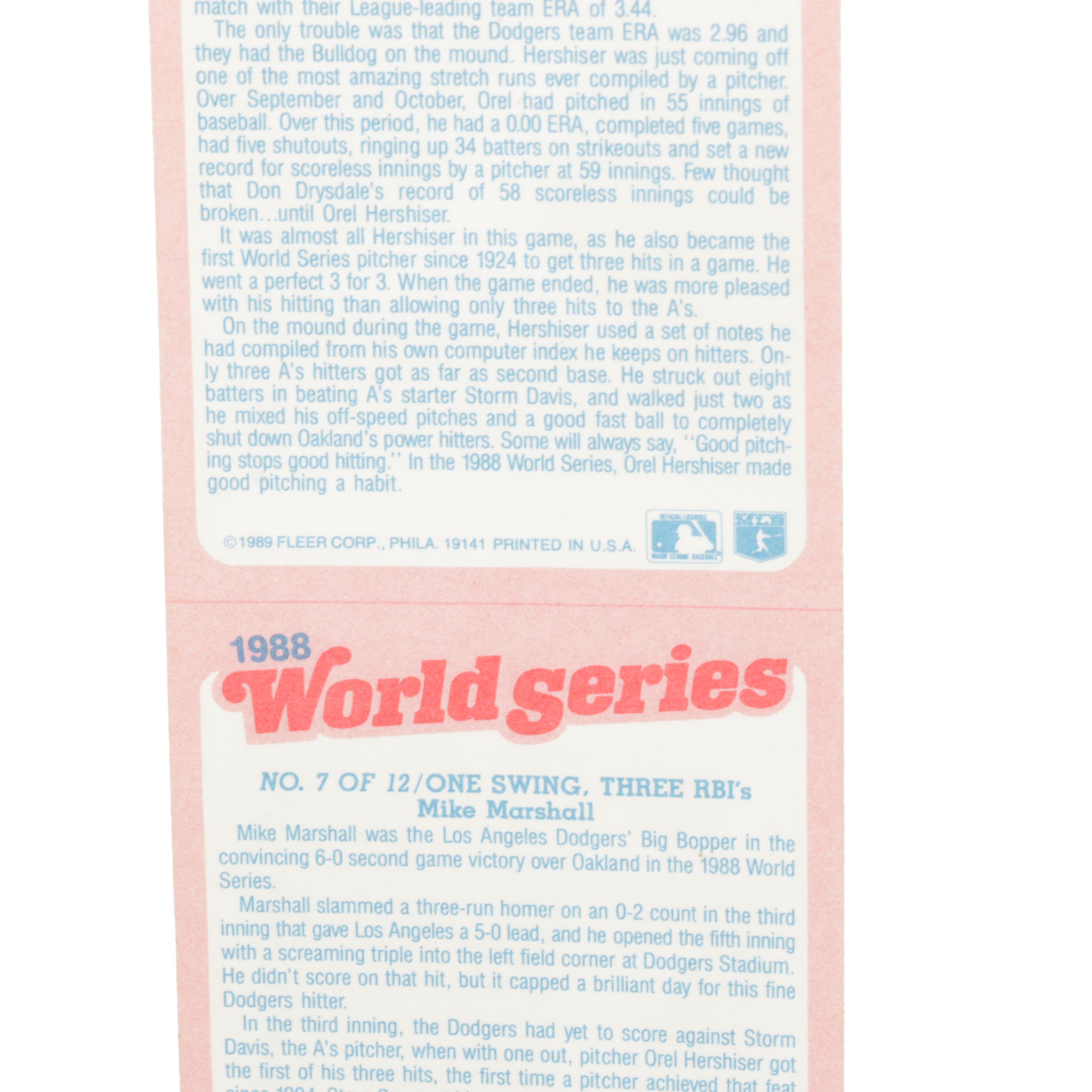 Fleer 1988 World Series, 1989 Twins and Dodgers Uncut Baseball Trading Cards