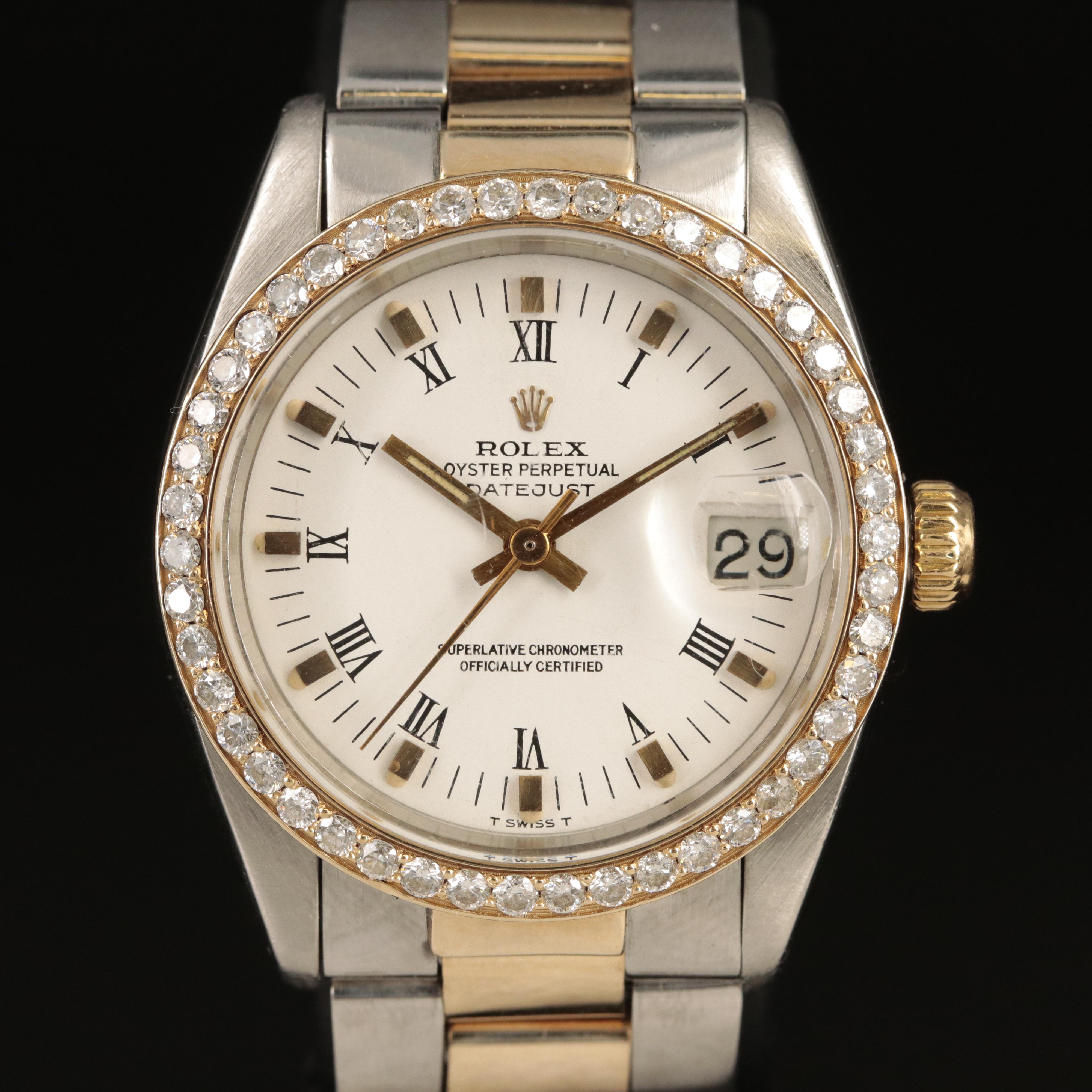 1981 Rolex Datejust 14K and Stainless Steel 1.15 CTW Diamond Bezel Watch