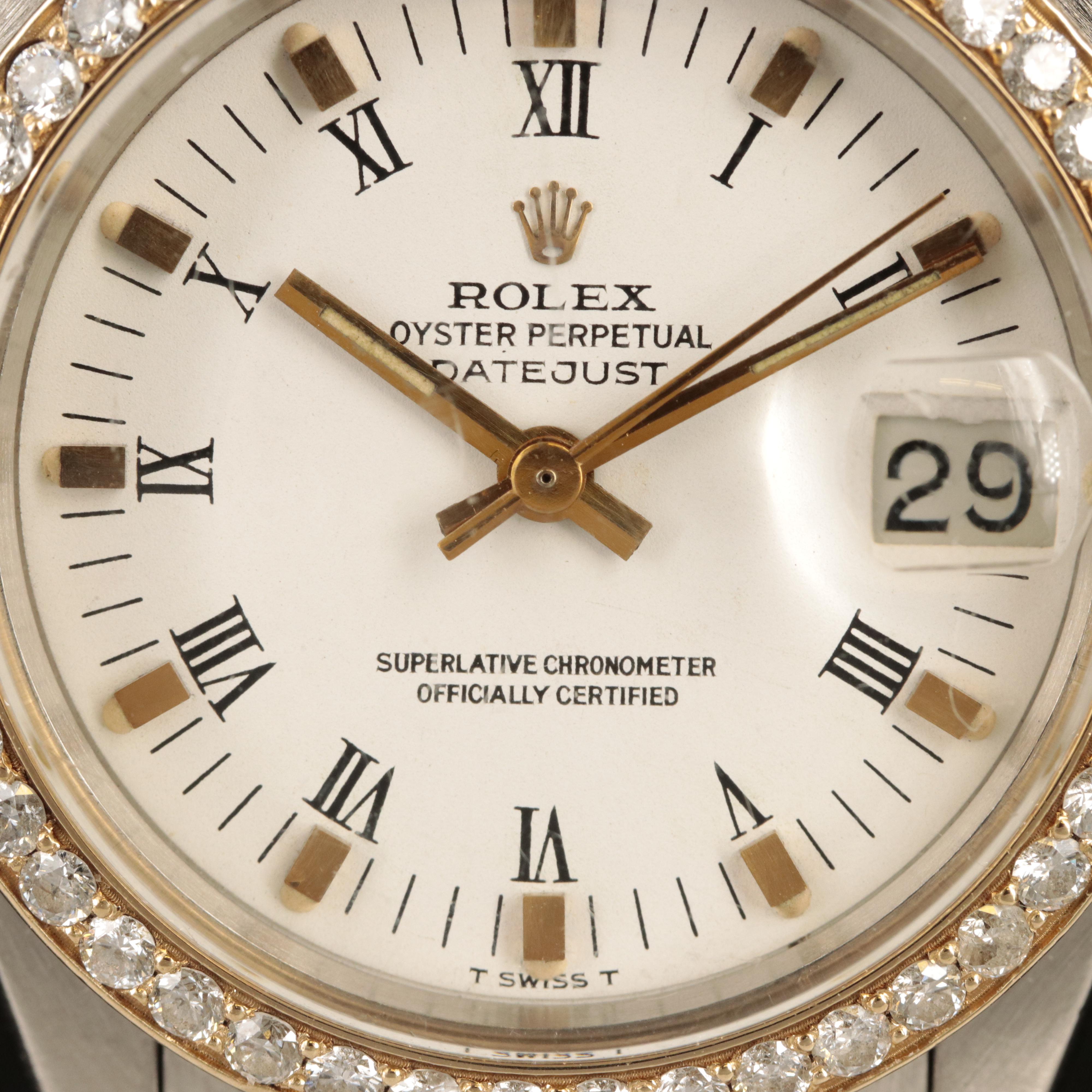 1981 Rolex Datejust 14K and Stainless Steel 1.15 CTW Diamond Bezel Watch