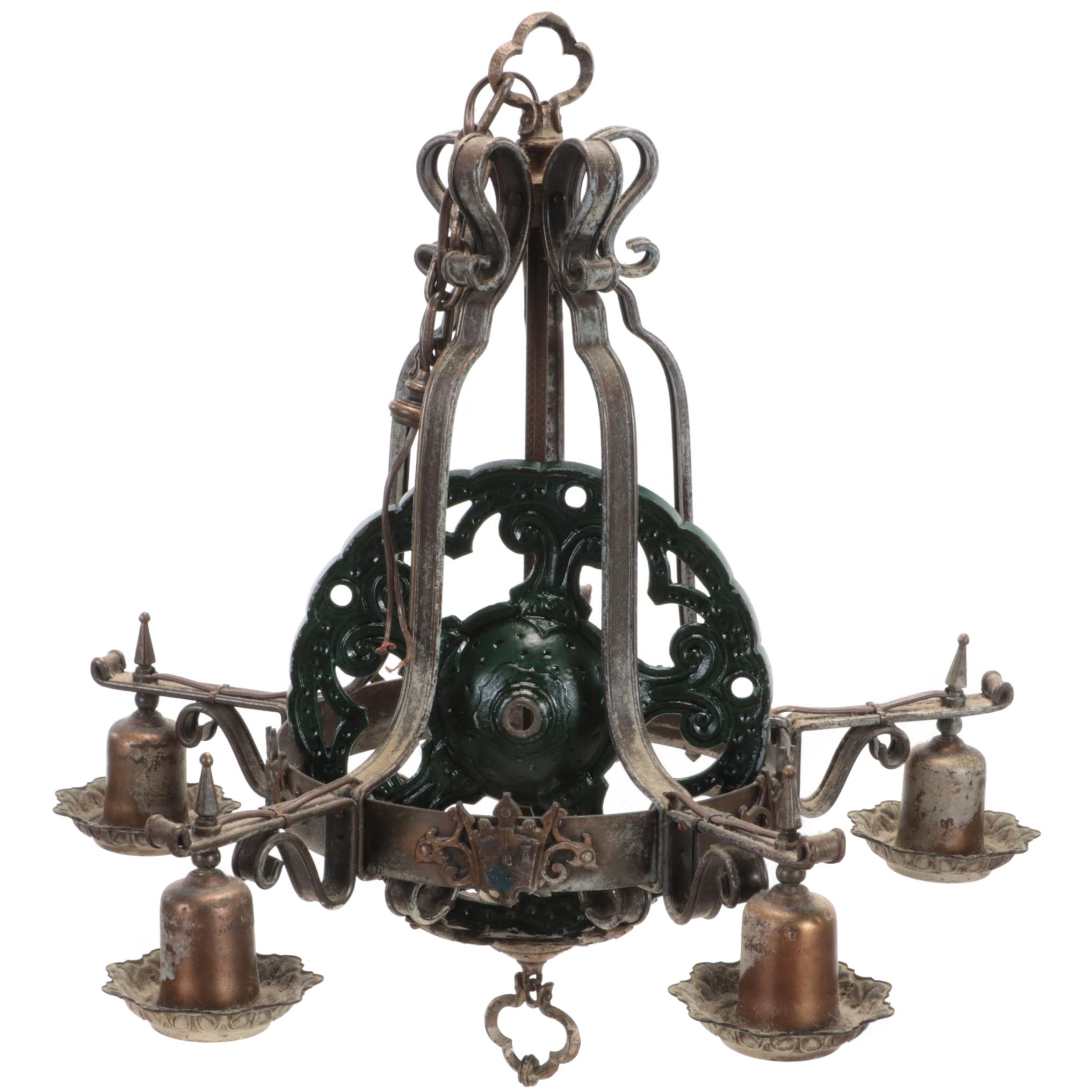 Victorian Gothic Revival Style Mixed Metal Chandelier, Early 20th Century