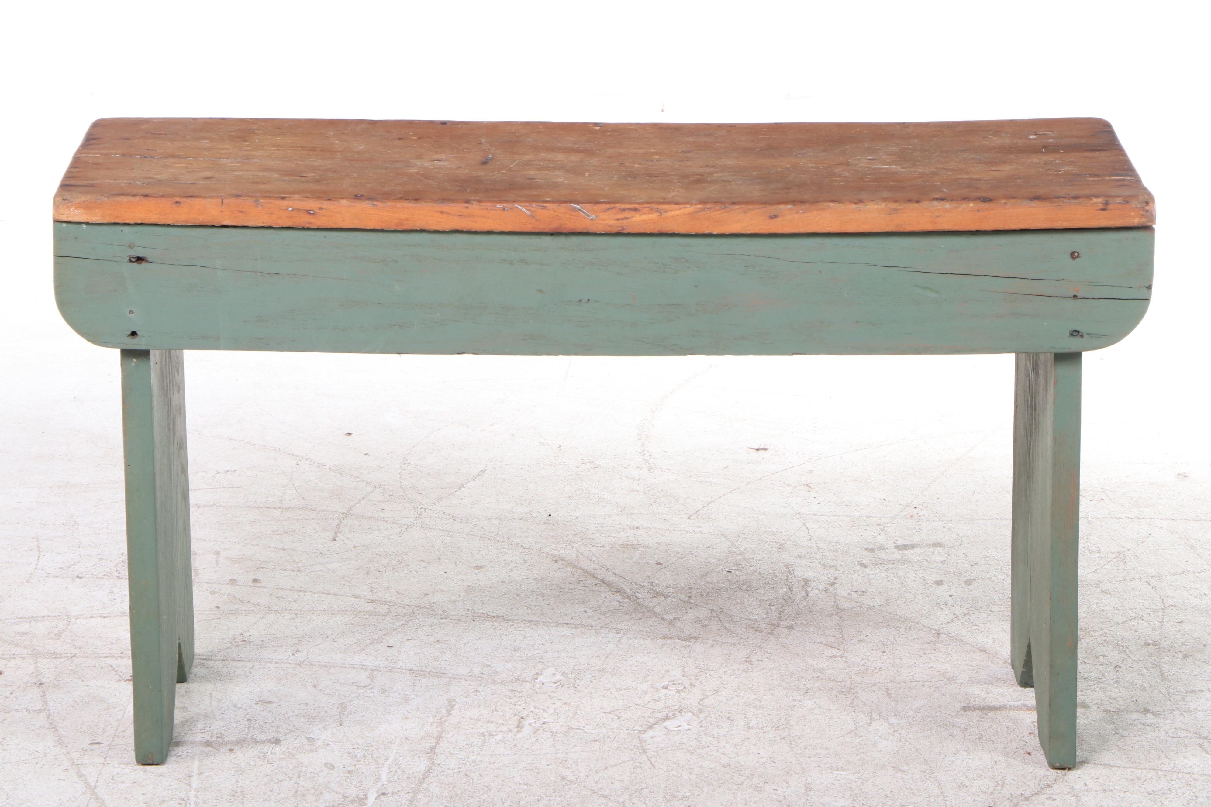 American Primitive Parcel-Painted Bootjack Bench, 19th Century