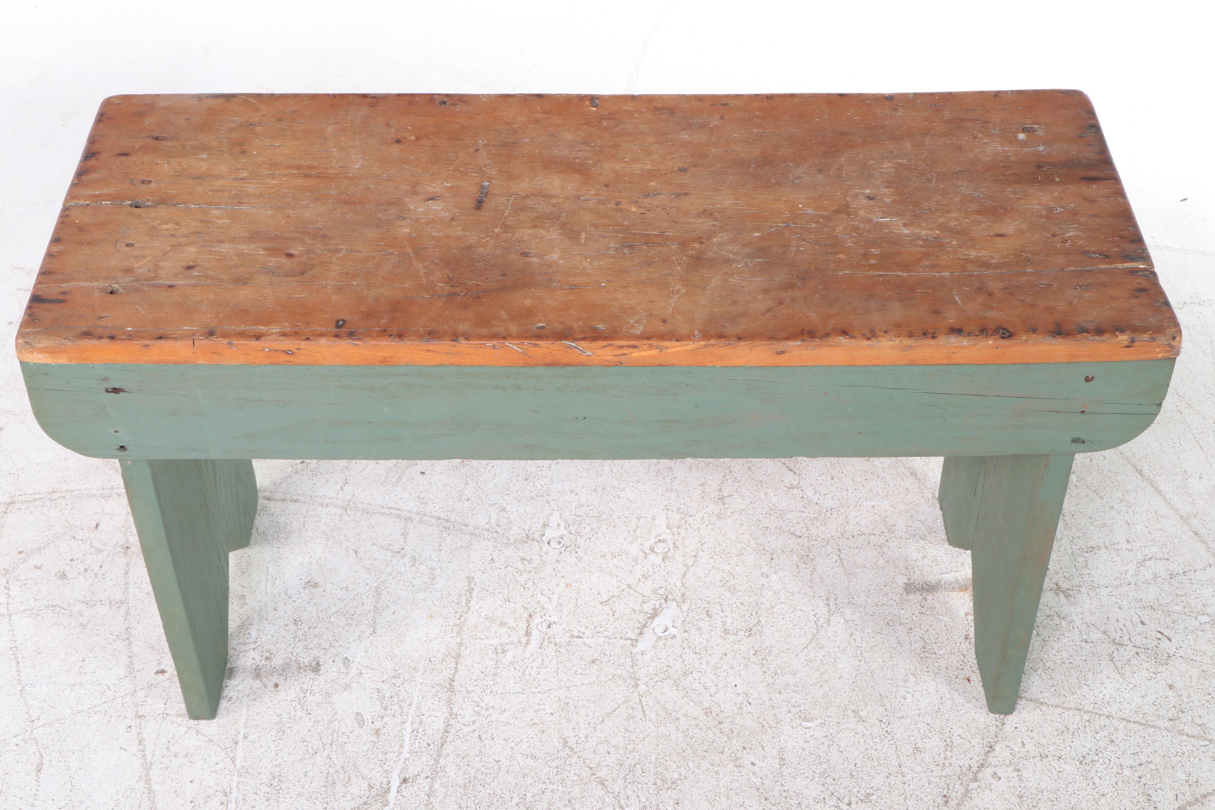 American Primitive Parcel-Painted Bootjack Bench, 19th Century