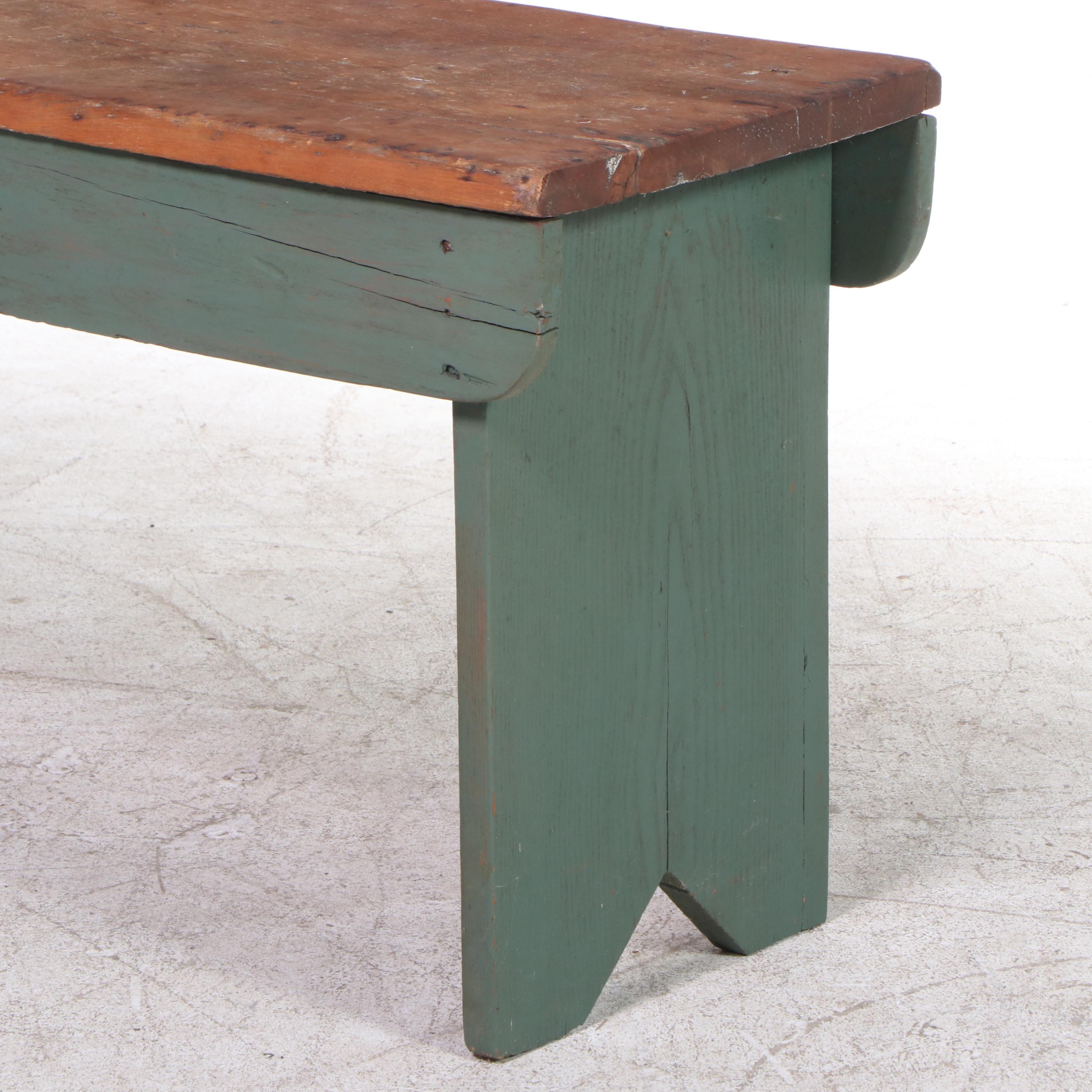 American Primitive Parcel-Painted Bootjack Bench, 19th Century