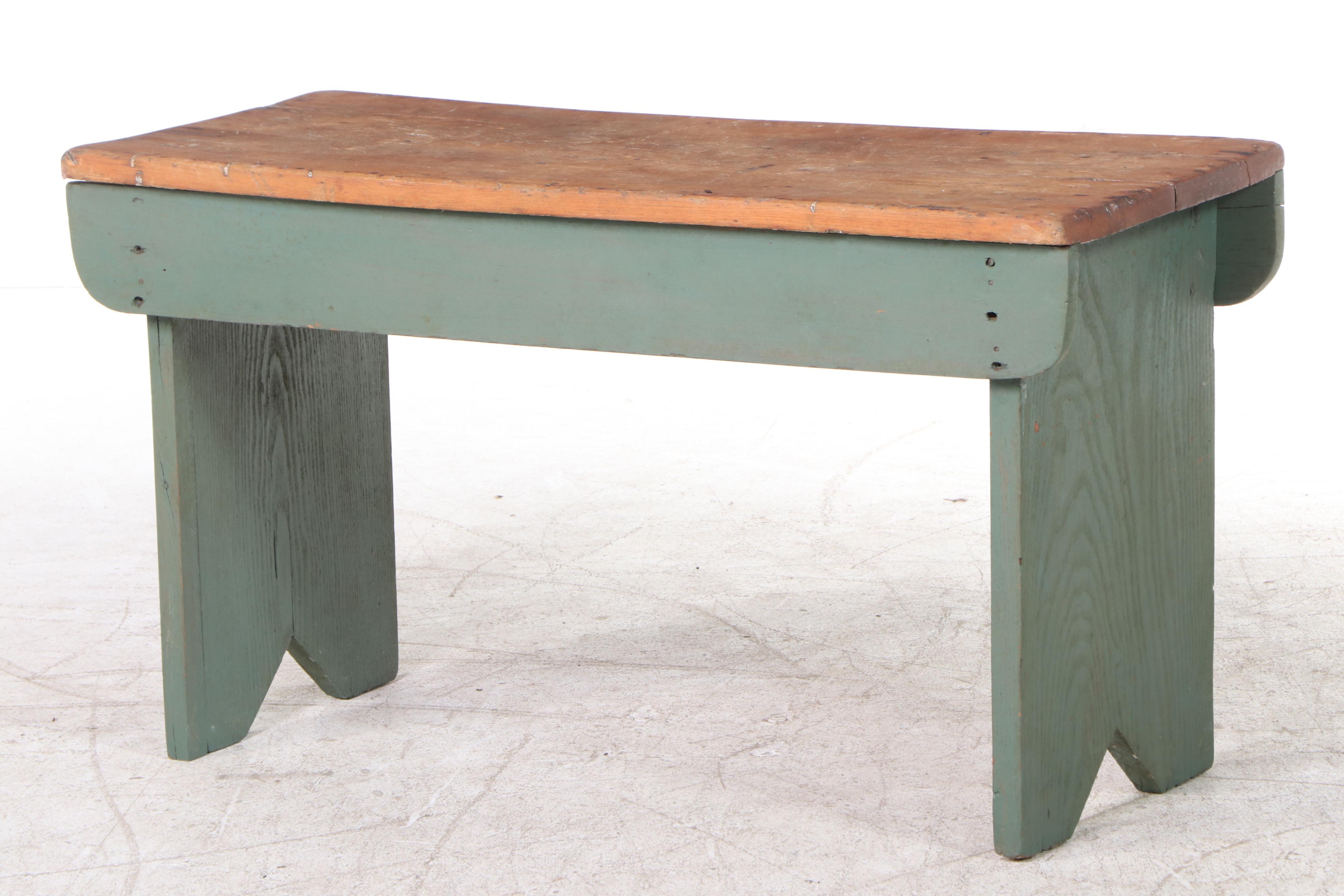 American Primitive Parcel-Painted Bootjack Bench, 19th Century