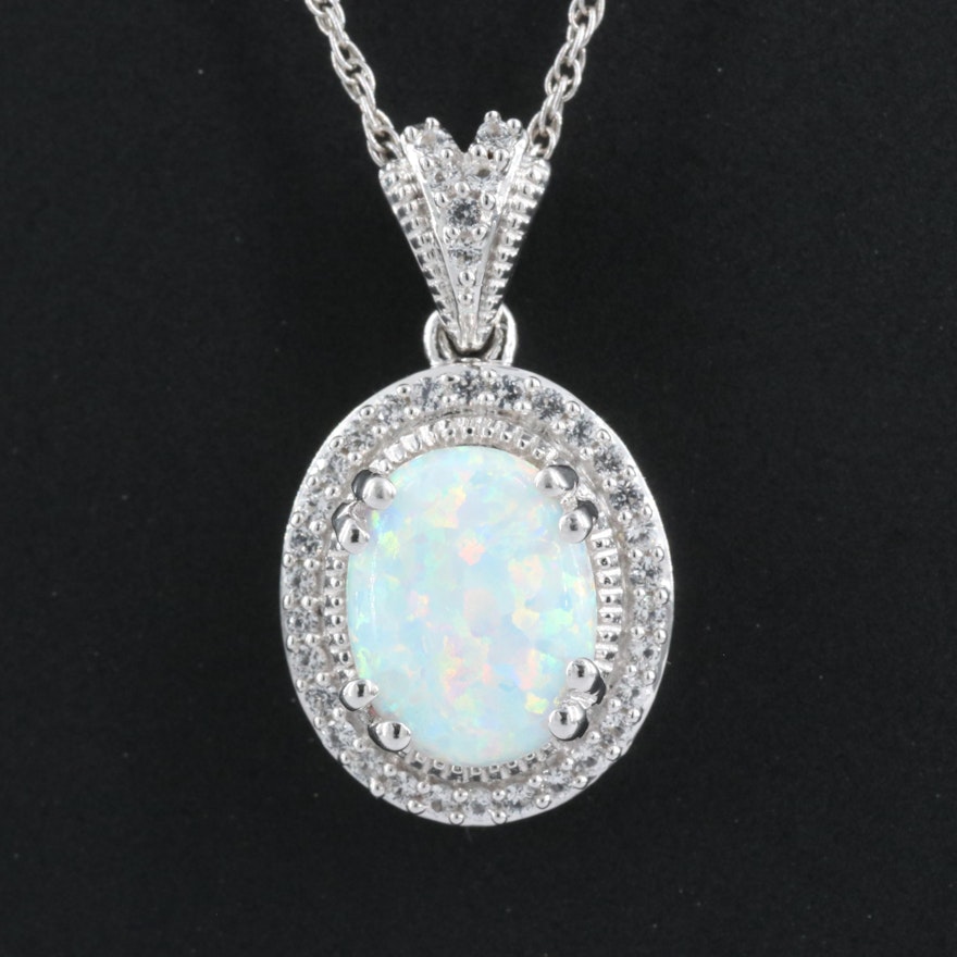 Sterling Opal and Sapphire Pendant Necklace