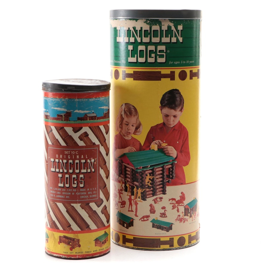 Playskool Lincoln Logs Set No. 10-C and 6CF Toy Sets, Mid-20th Century