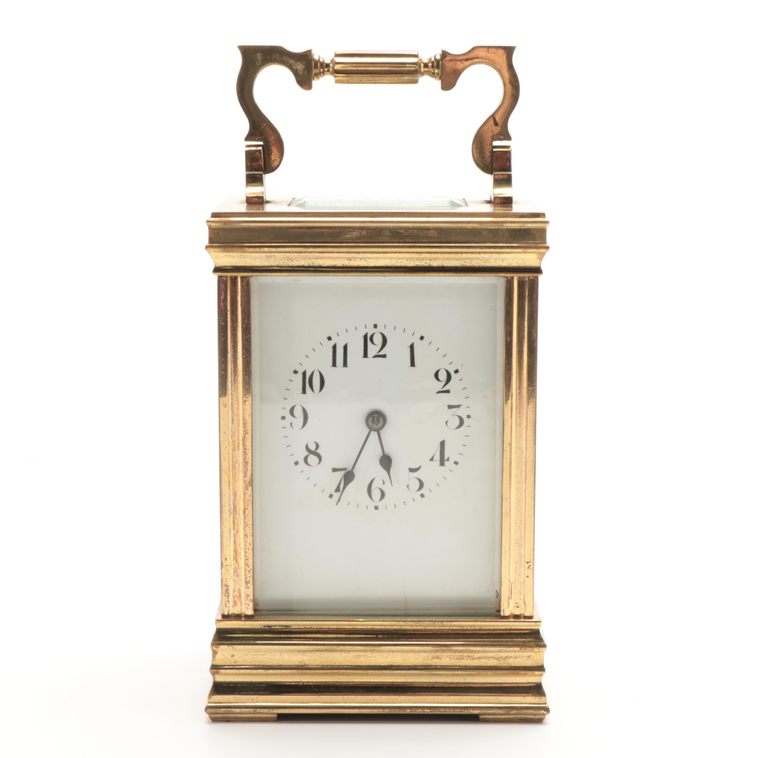 French Brass and Beveled Glass, Carriage Clock, Late 19th/Early 20th Century