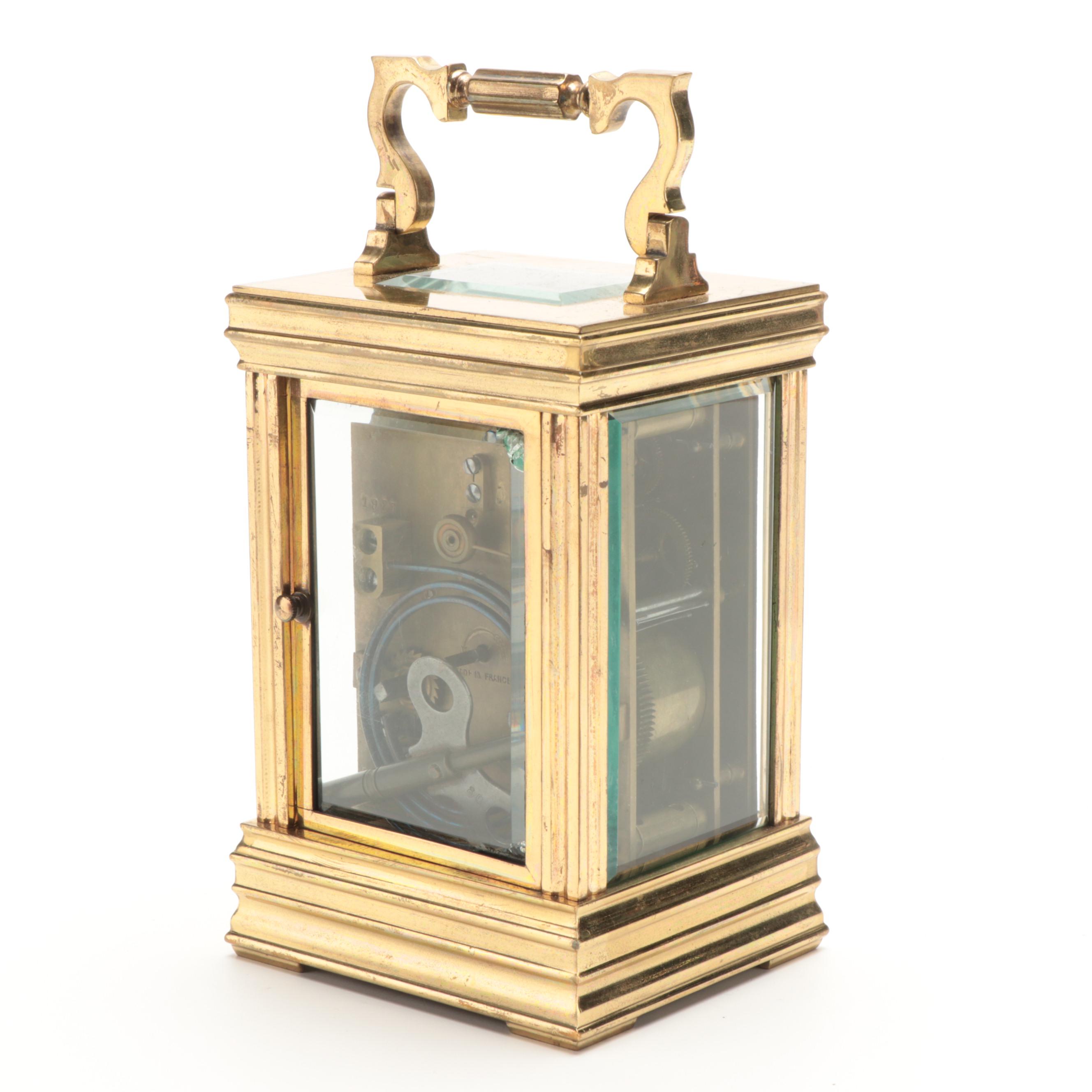 French Brass and Beveled Glass, Carriage Clock, Late 19th/Early 20th Century