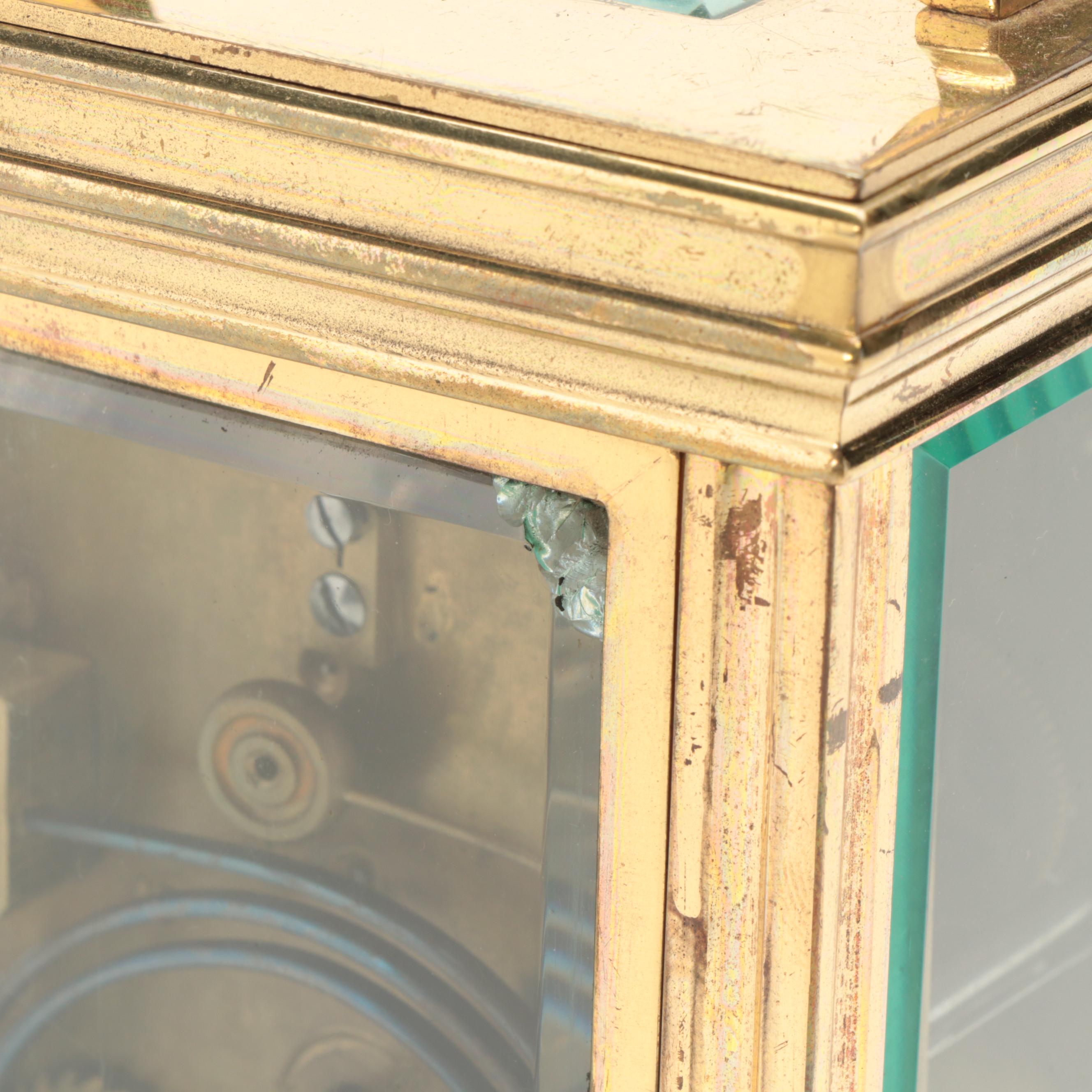 French Brass and Beveled Glass, Carriage Clock, Late 19th/Early 20th Century