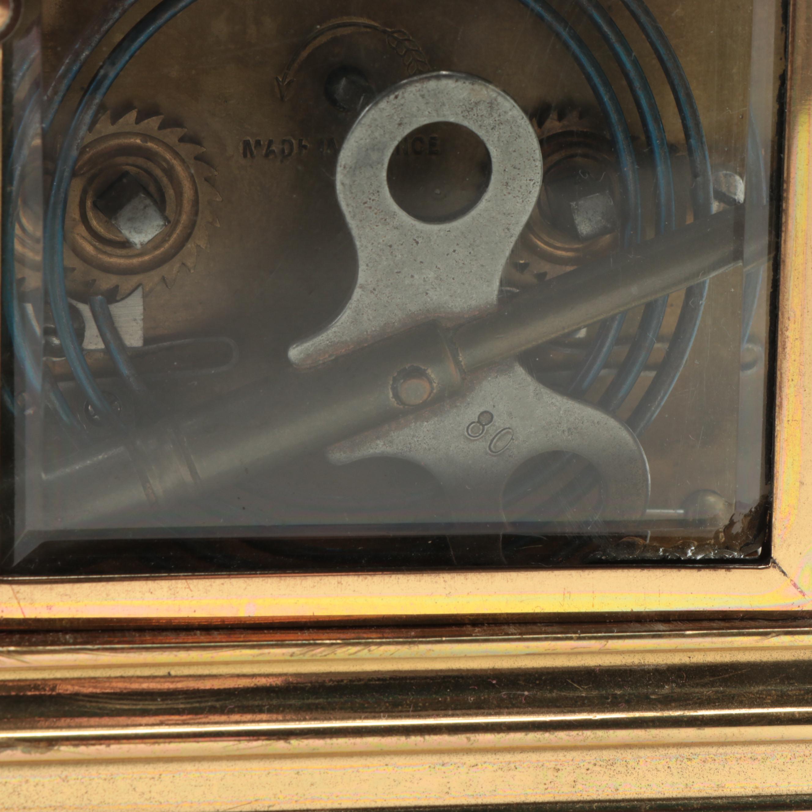 French Brass and Beveled Glass, Carriage Clock, Late 19th/Early 20th Century