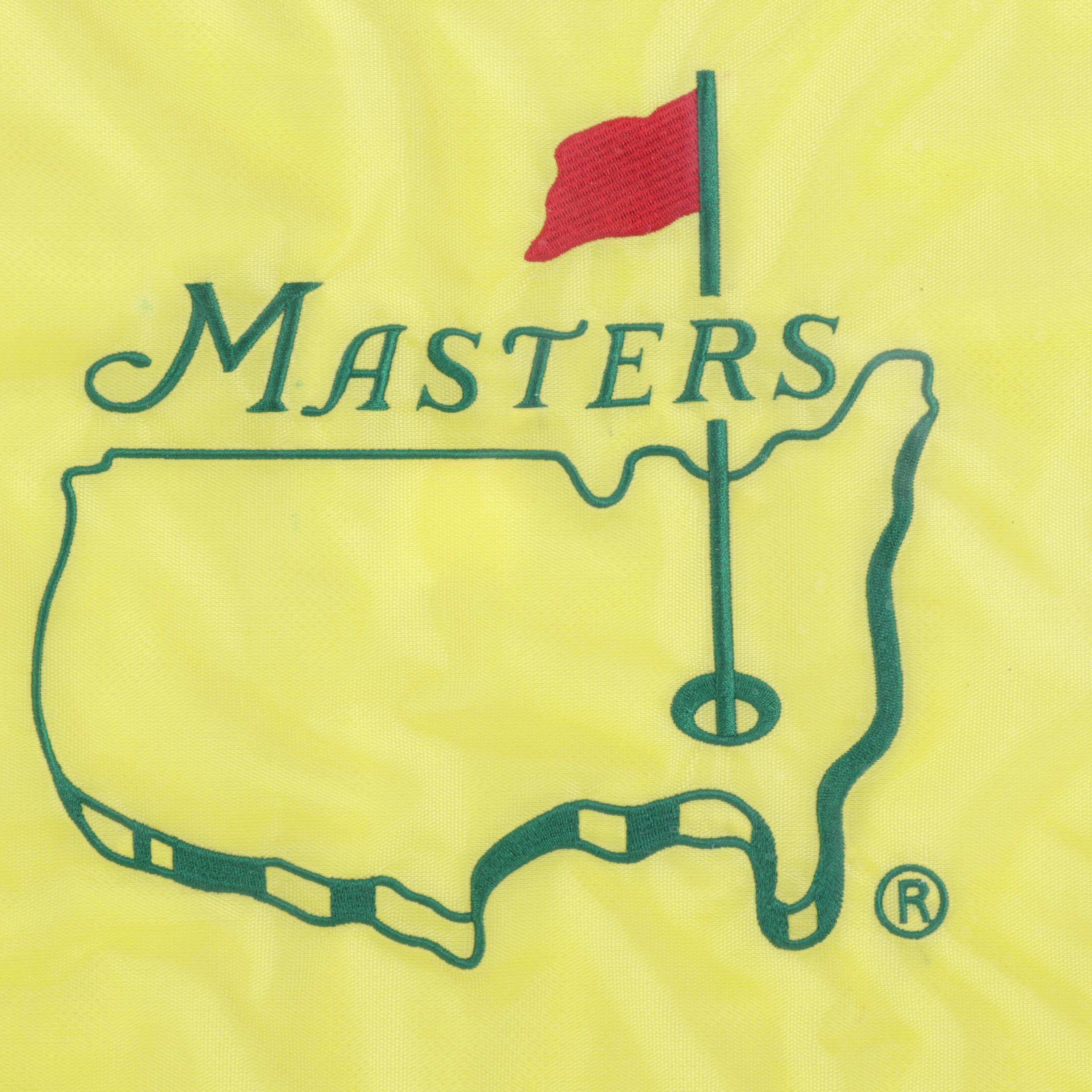 Masters Tournament Framed Golf Flag, Wine Glasses, and Stuffed Cooperstown Bear