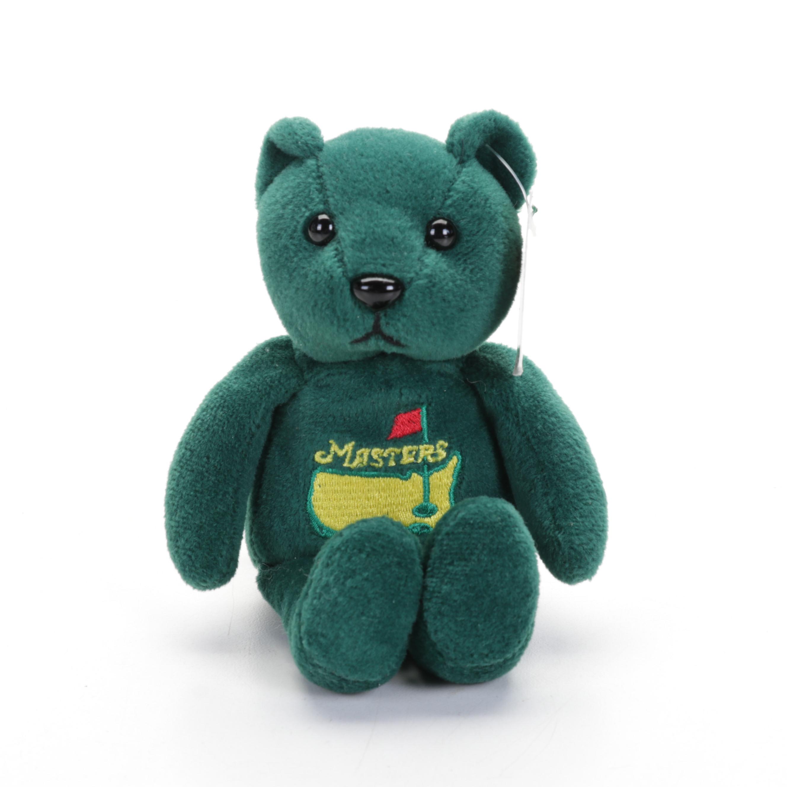 Masters Tournament Framed Golf Flag, Wine Glasses, and Stuffed Cooperstown Bear