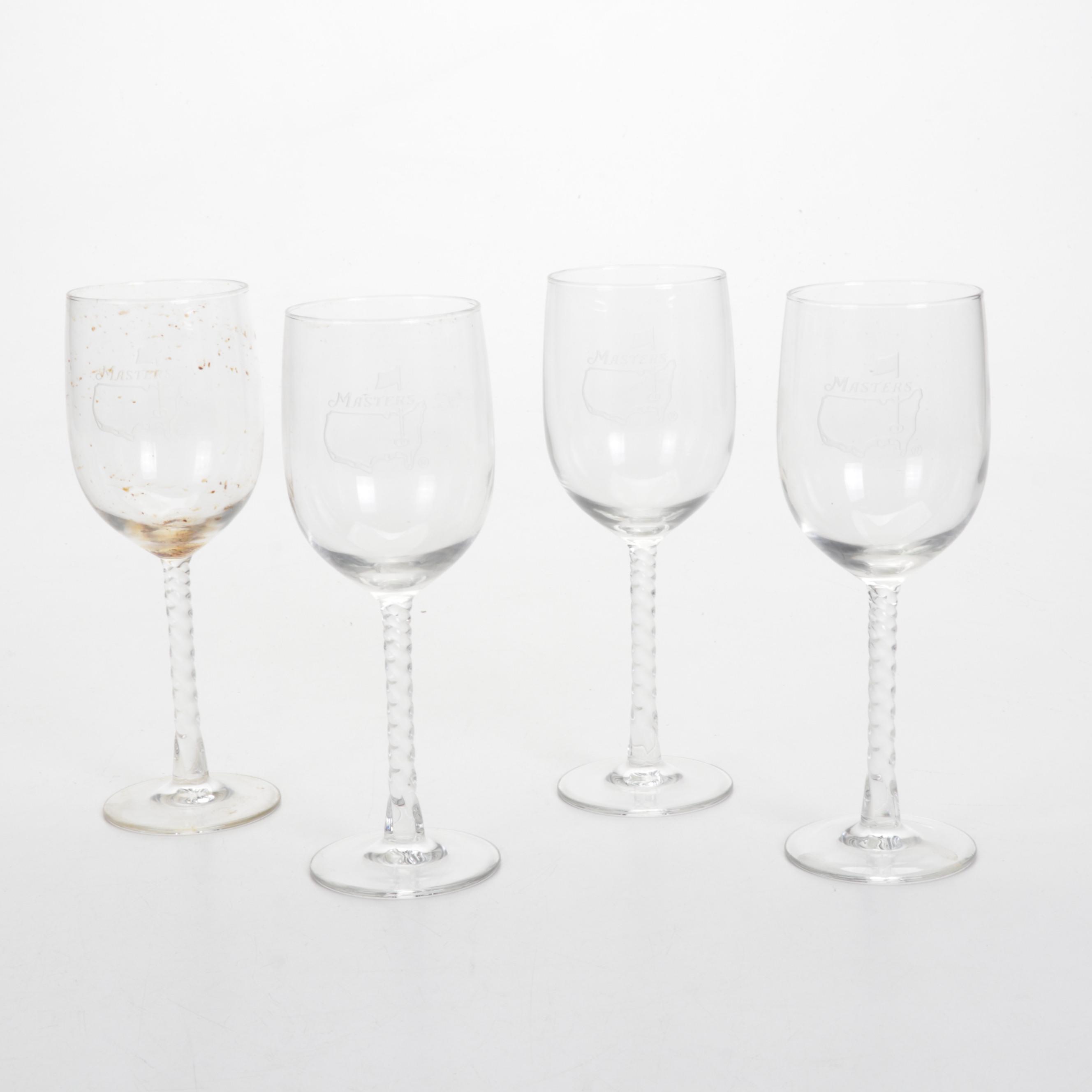 Masters Tournament Framed Golf Flag, Wine Glasses, and Stuffed Cooperstown Bear