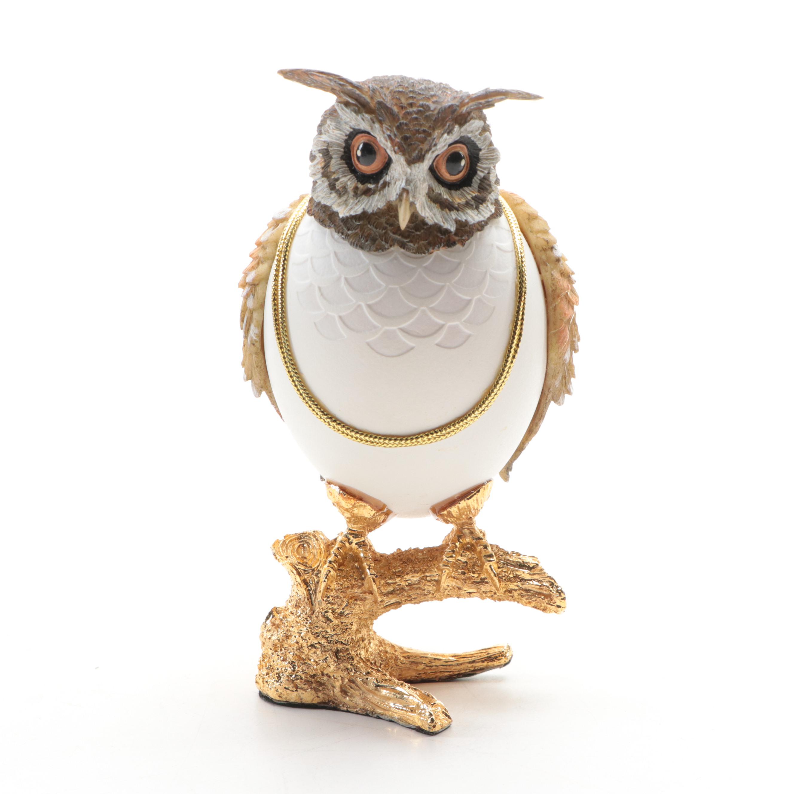 Jere Embellished Egg Music Box Ring Holder with Other Owl Form Egg Trinket Box