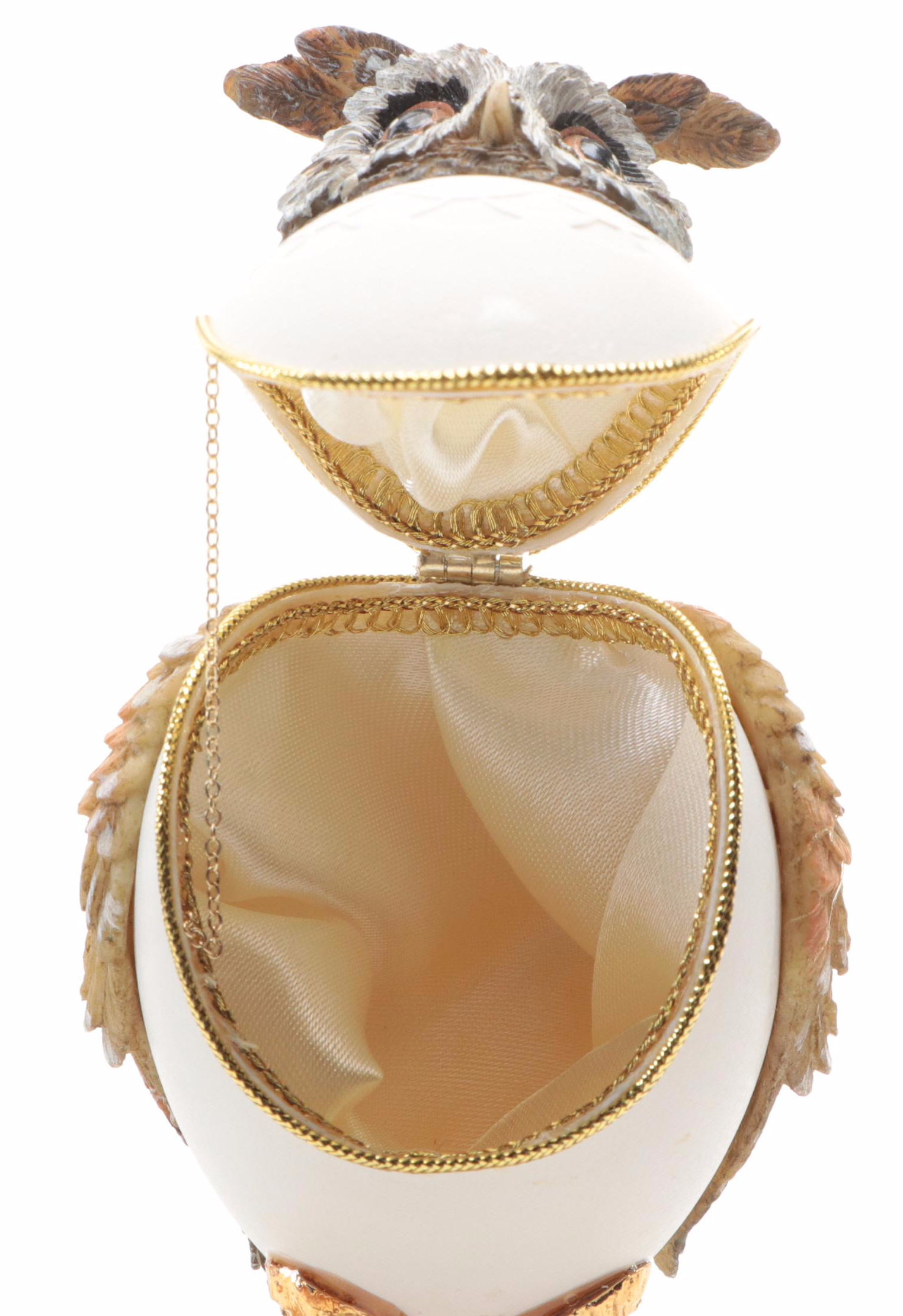 Jere Embellished Egg Music Box Ring Holder with Other Owl Form Egg Trinket Box