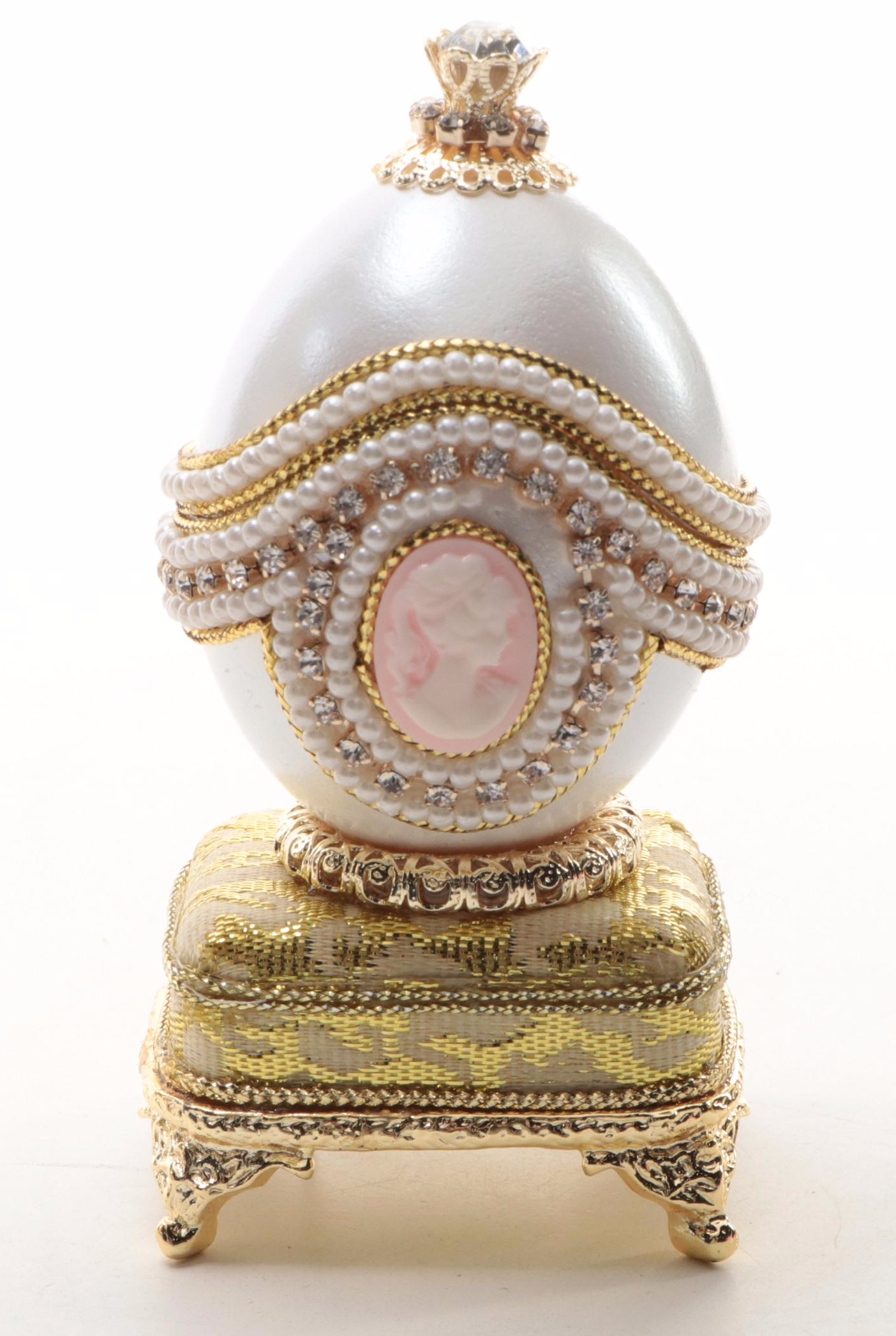 Jere Embellished Egg Music Box Ring Holder with Other Owl Form Egg Trinket Box
