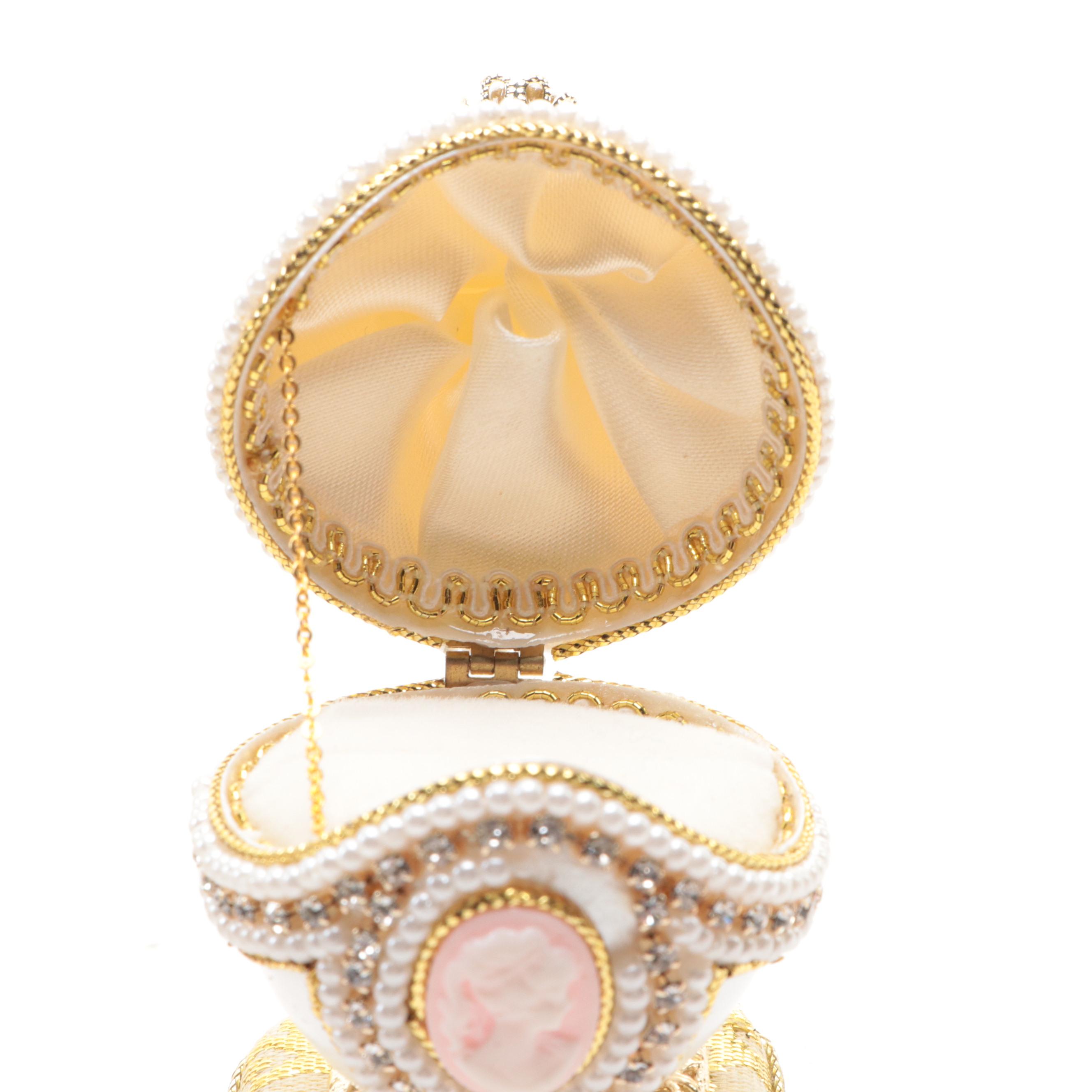 Jere Embellished Egg Music Box Ring Holder with Other Owl Form Egg Trinket Box