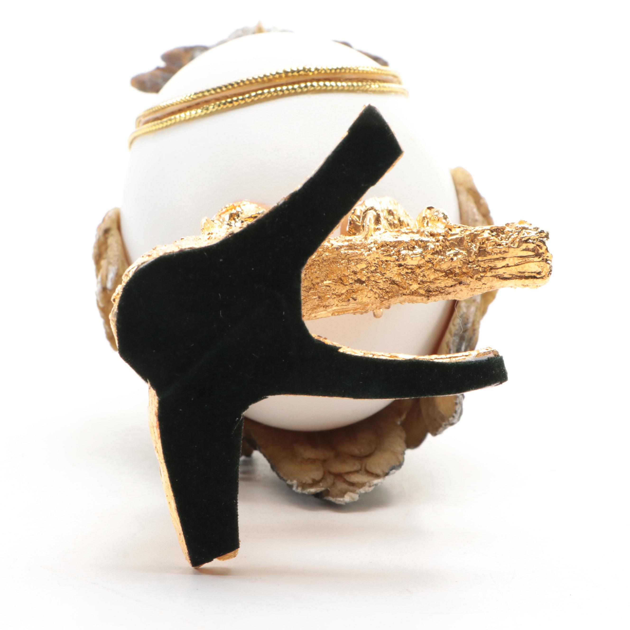 Jere Embellished Egg Music Box Ring Holder with Other Owl Form Egg Trinket Box