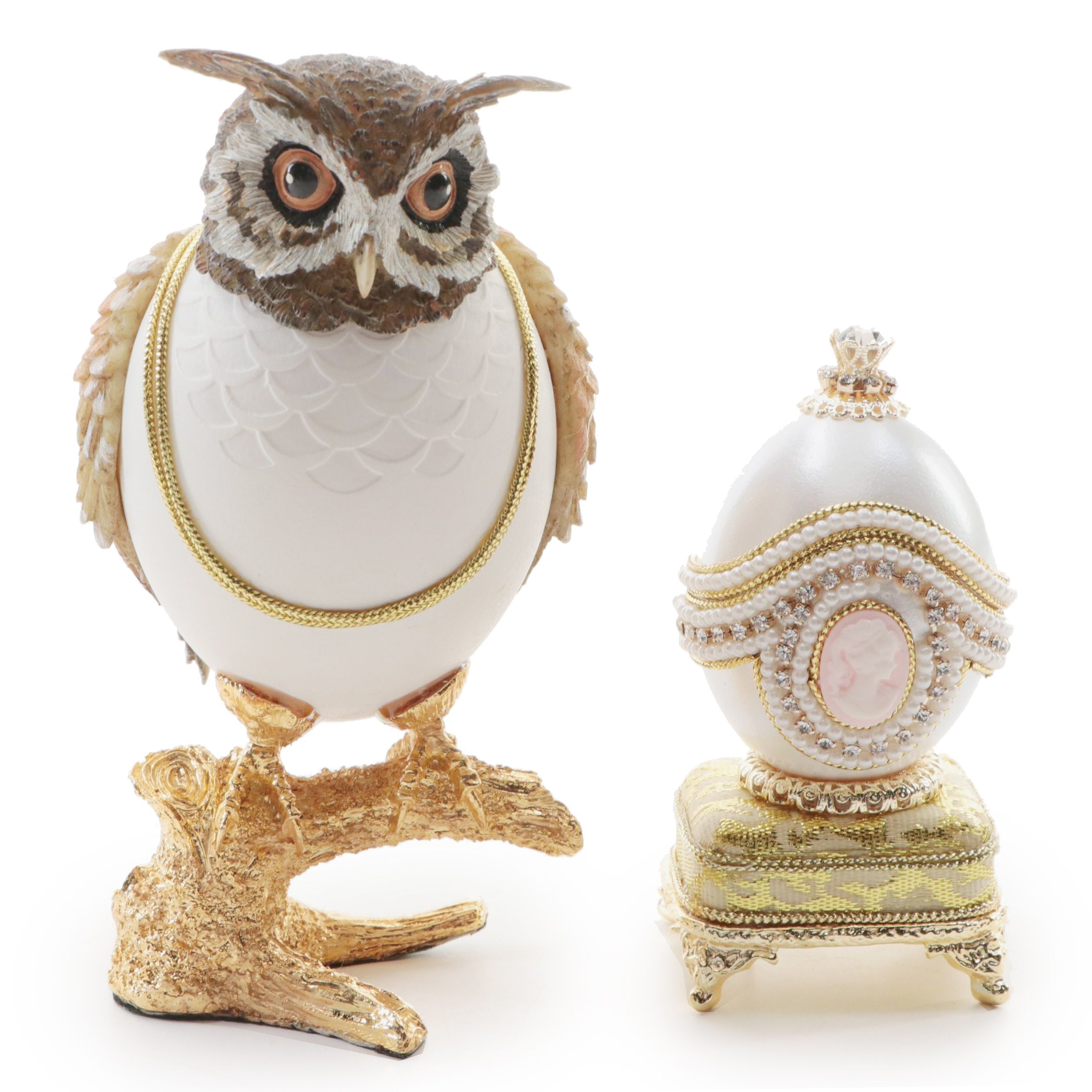 Jere Embellished Egg Music Box Ring Holder with Other Owl Form Egg Trinket Box