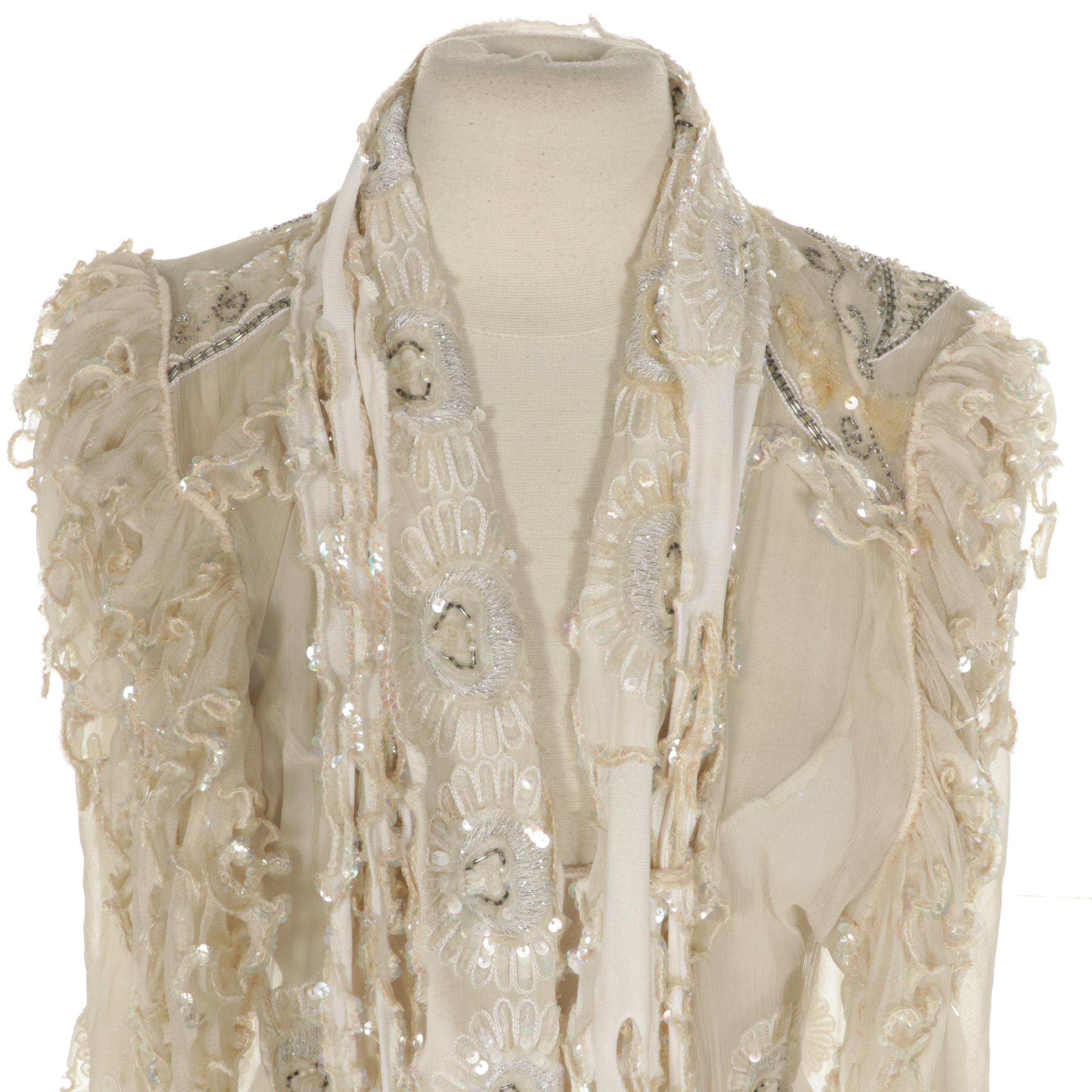 Carole Lee Sequin Trimmed Slip Dress with Embroidered and Embellished Duster