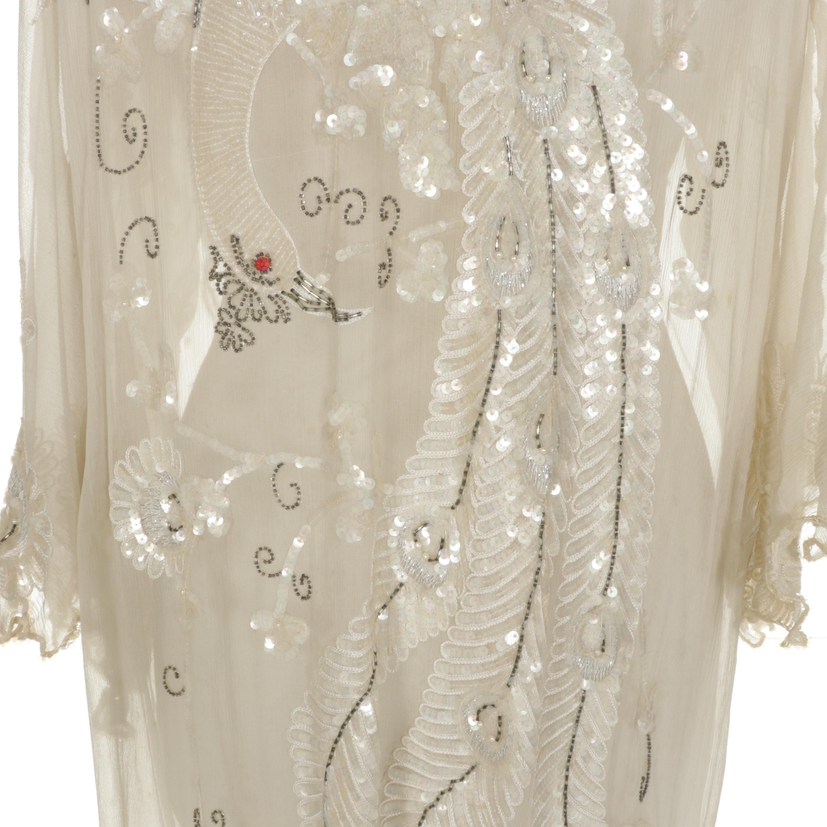 Carole Lee Sequin Trimmed Slip Dress with Embroidered and Embellished Duster