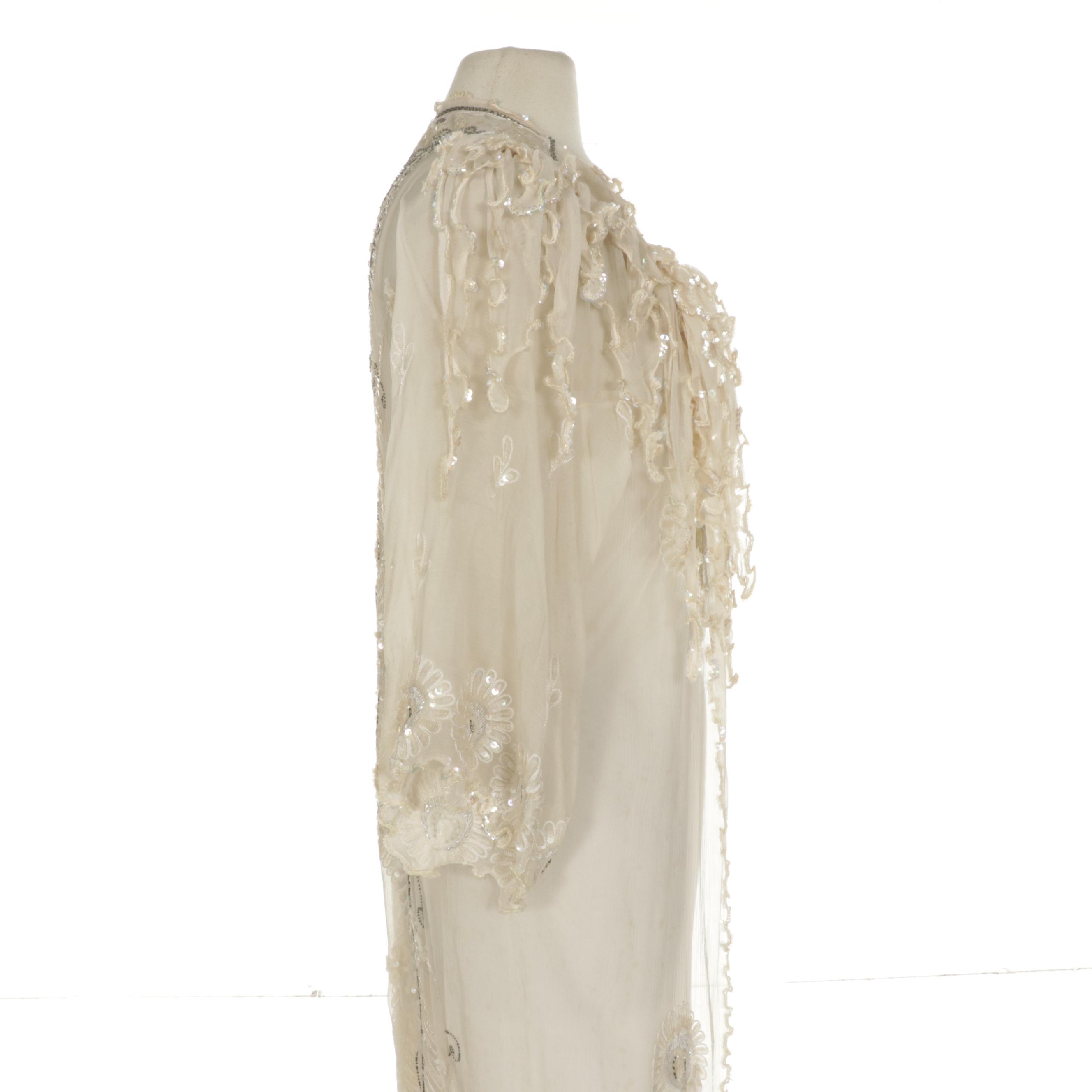 Carole Lee Sequin Trimmed Slip Dress with Embroidered and Embellished Duster