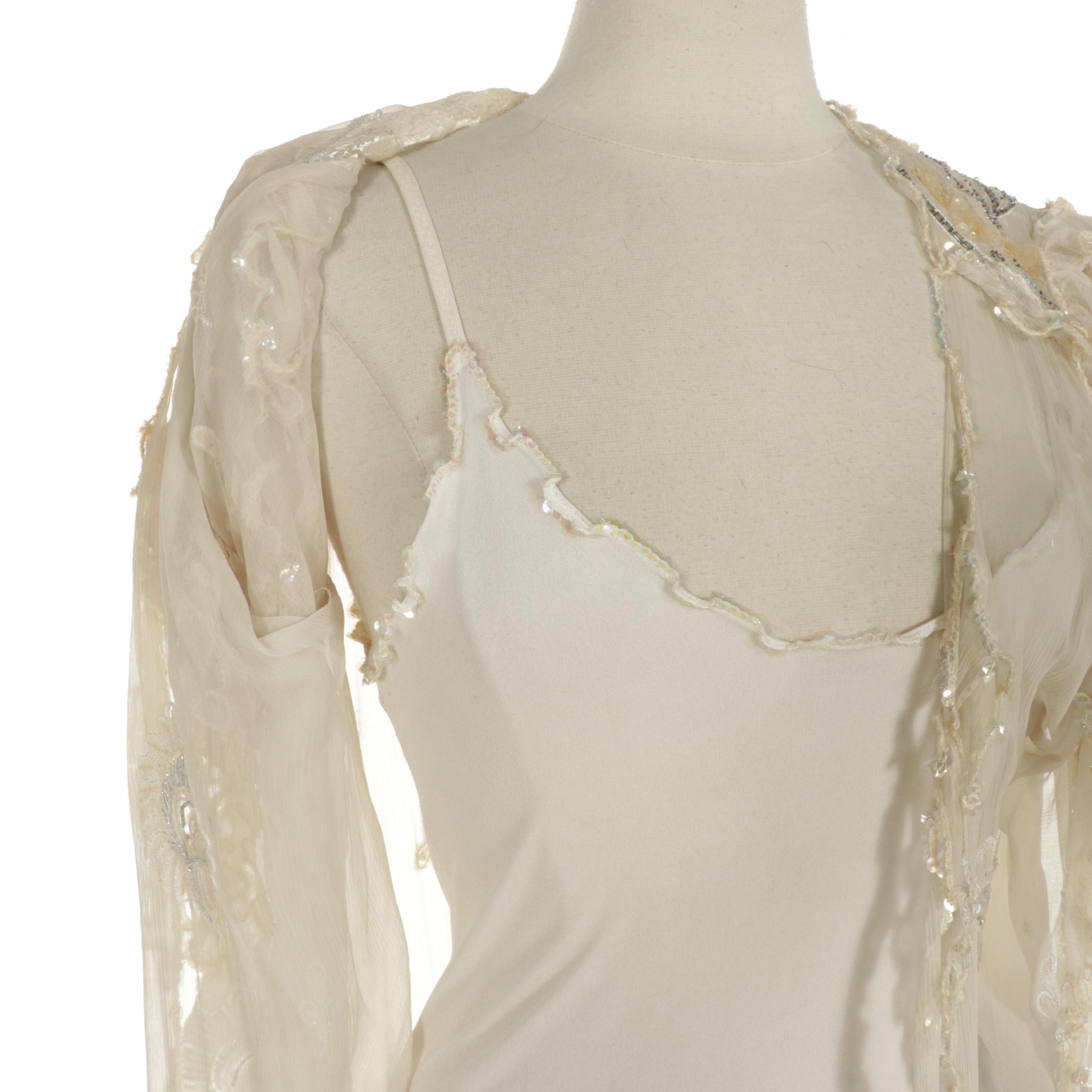 Carole Lee Sequin Trimmed Slip Dress with Embroidered and Embellished Duster