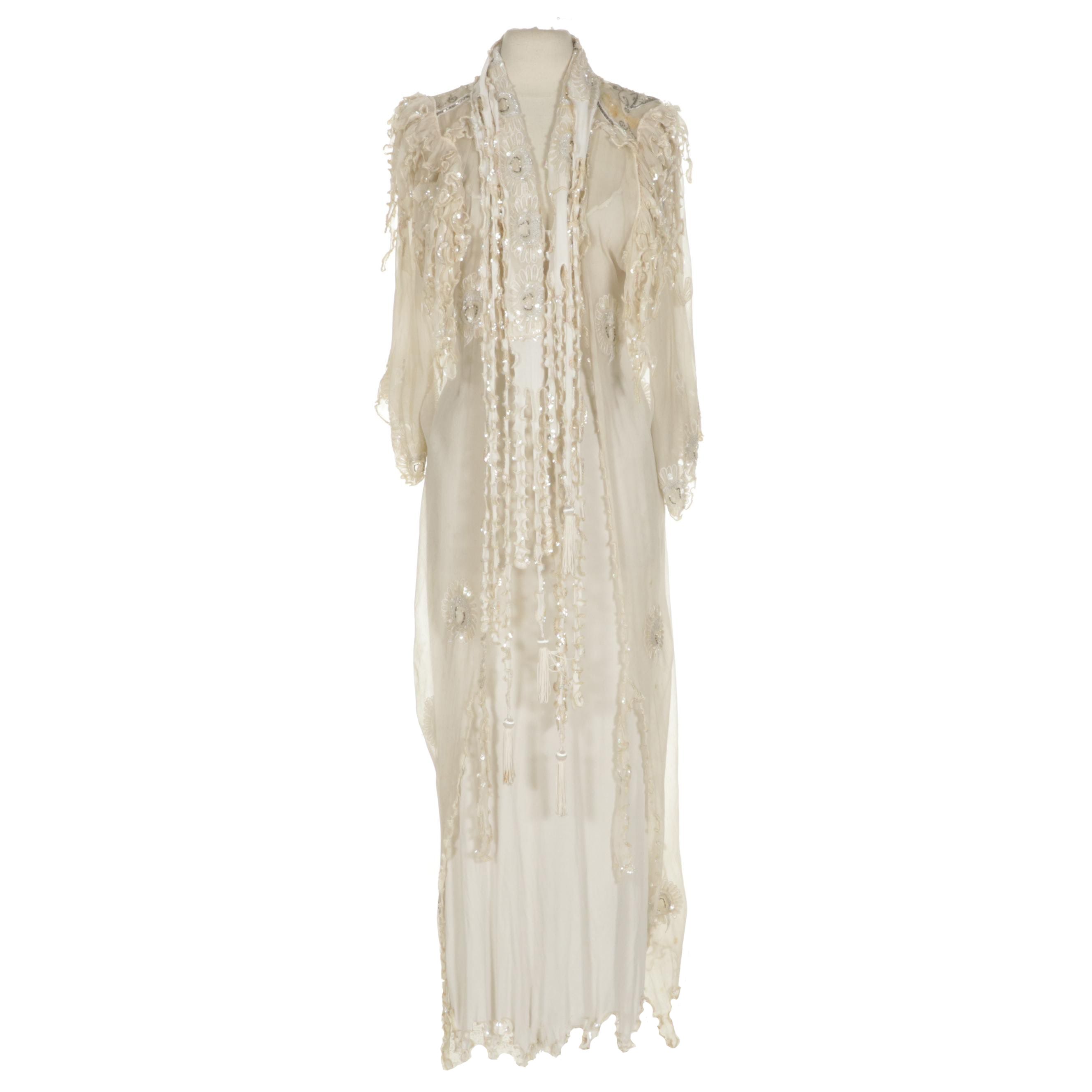 Carole Lee Sequin Trimmed Slip Dress with Embroidered and Embellished Duster