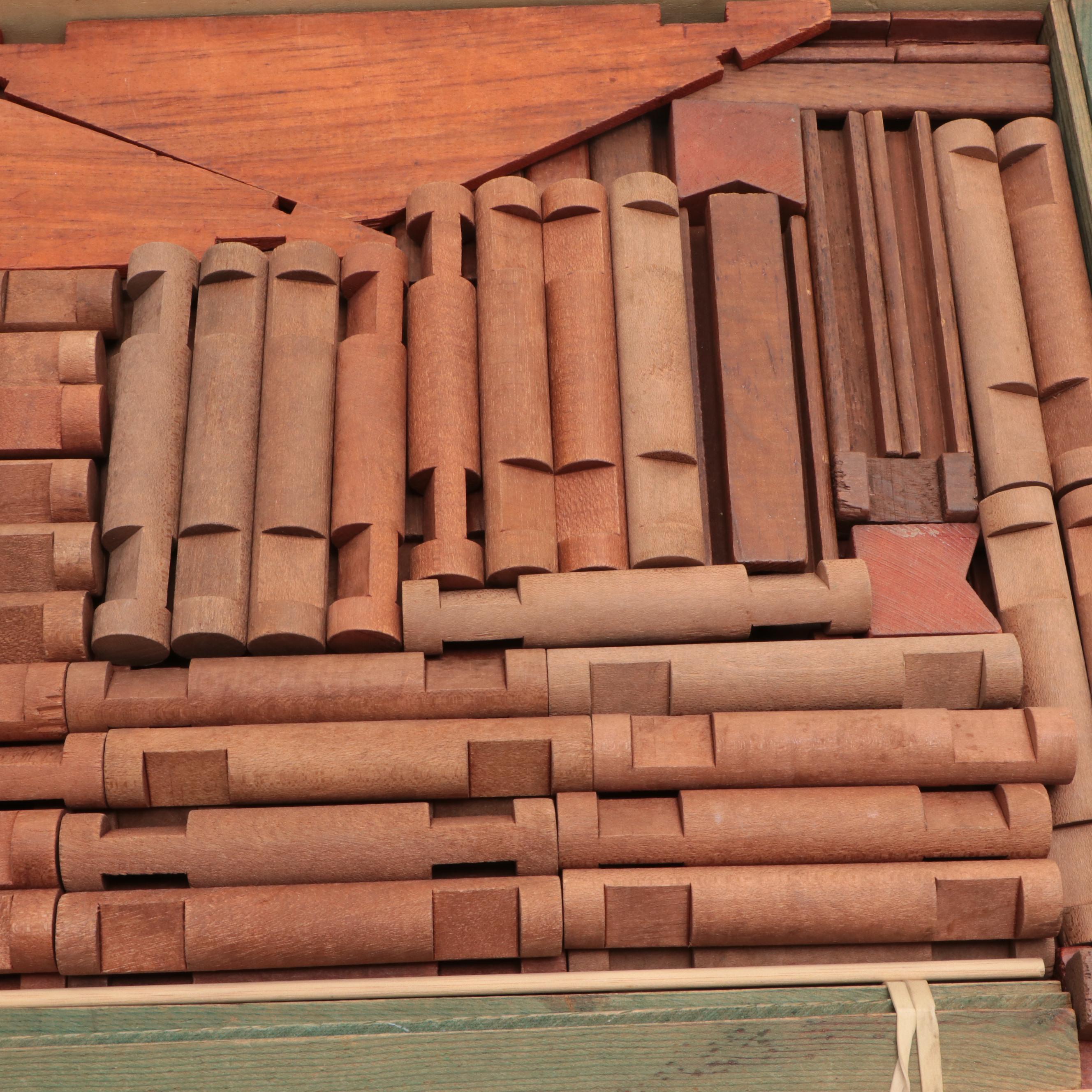 Original Lincoln Logs Toy Set and Wagon, Mid-20th Century