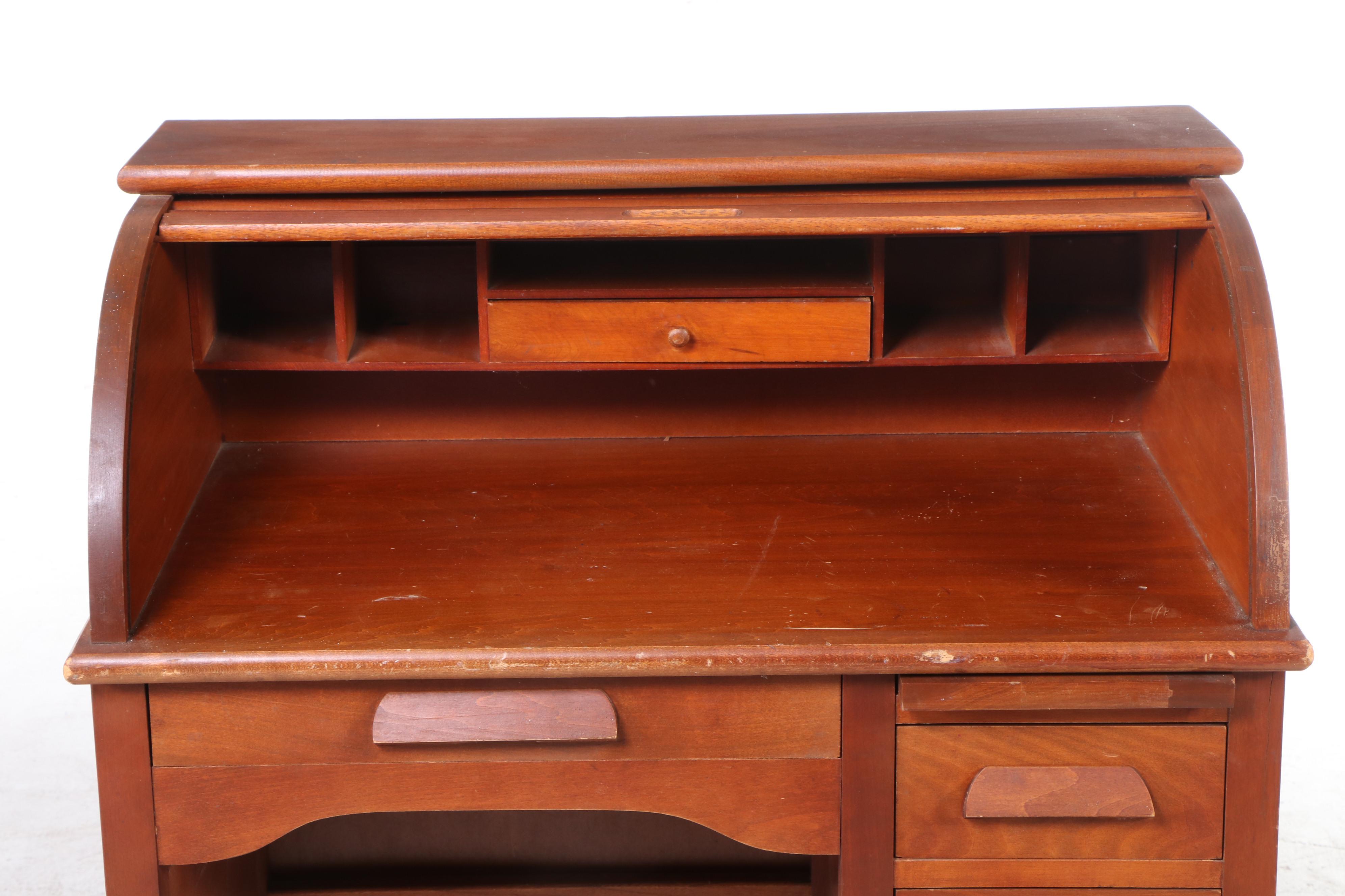 Child's Birch Tambour Roll-Top Desk with Chair