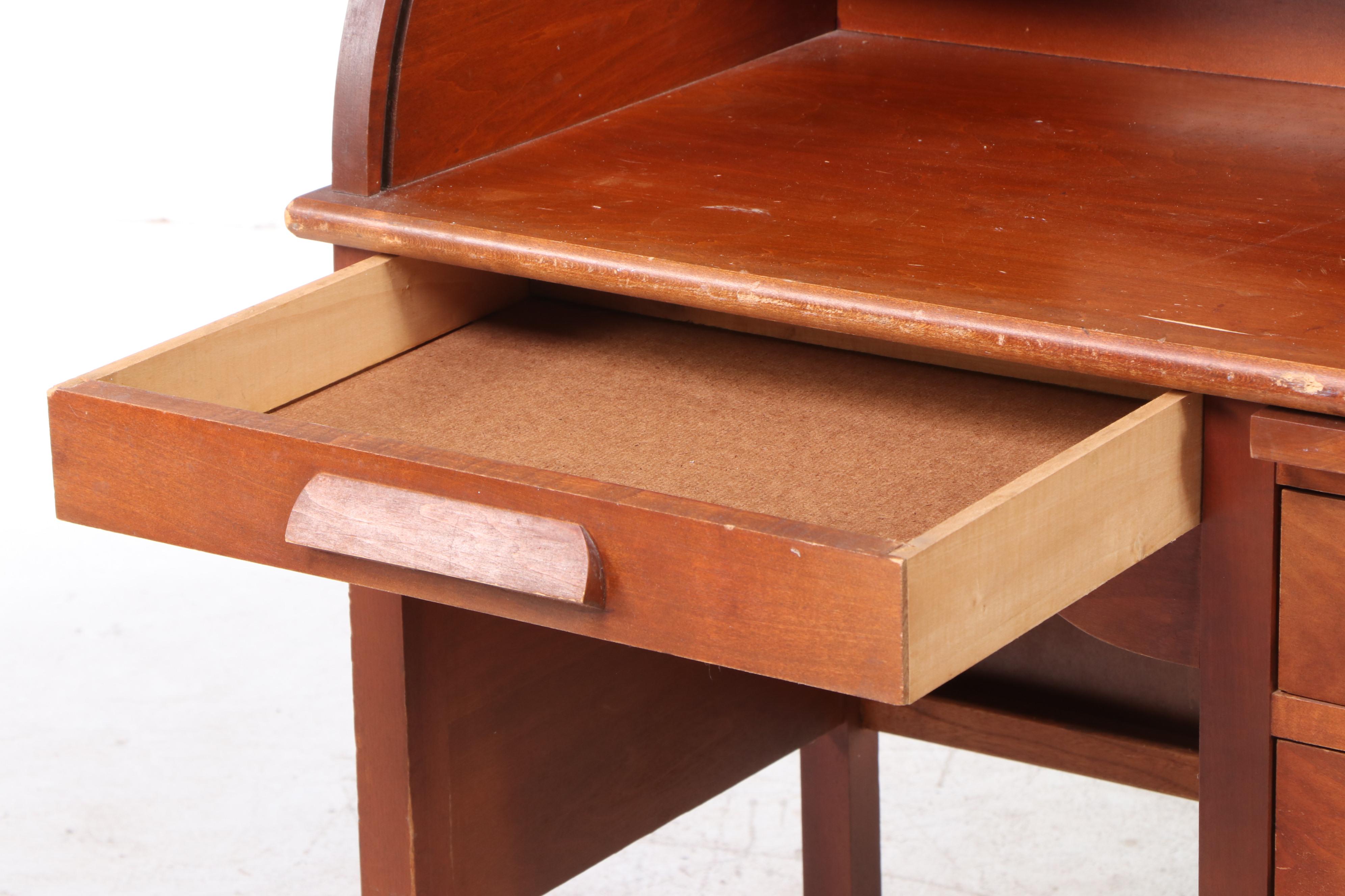 Child's Birch Tambour Roll-Top Desk with Chair