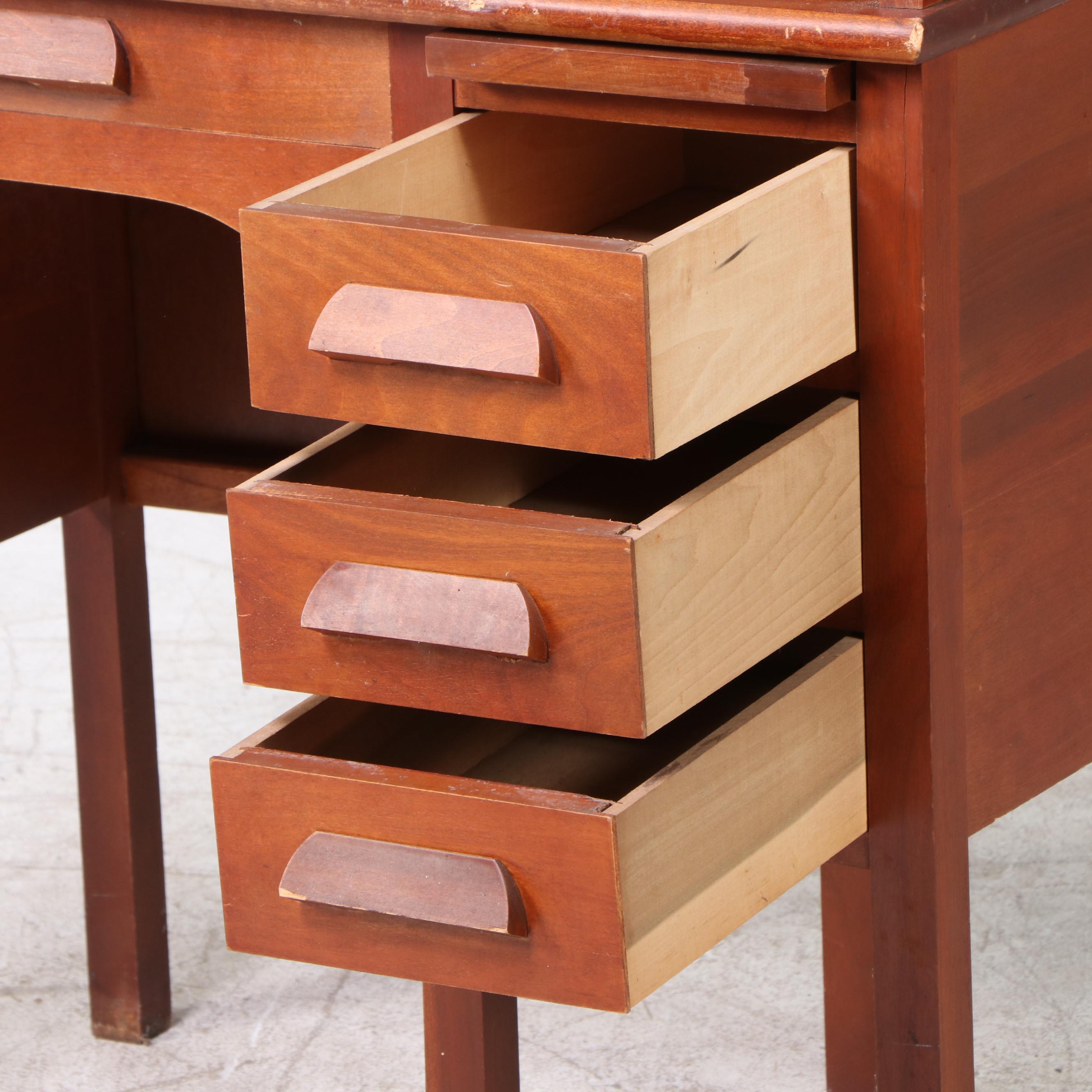 Child's Birch Tambour Roll-Top Desk with Chair