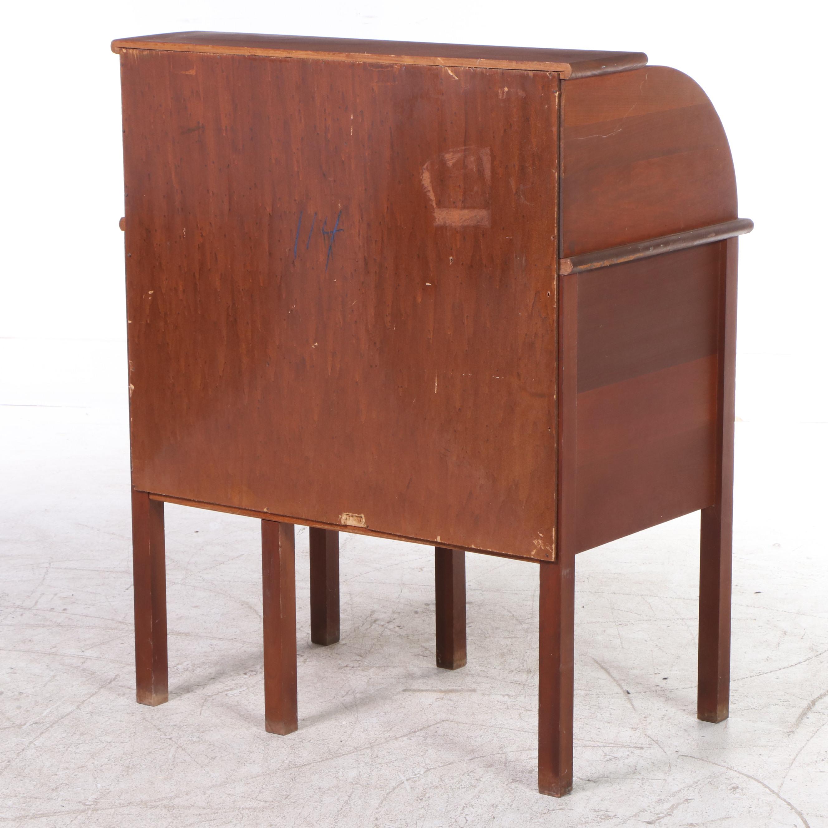 Child's Birch Tambour Roll-Top Desk with Chair