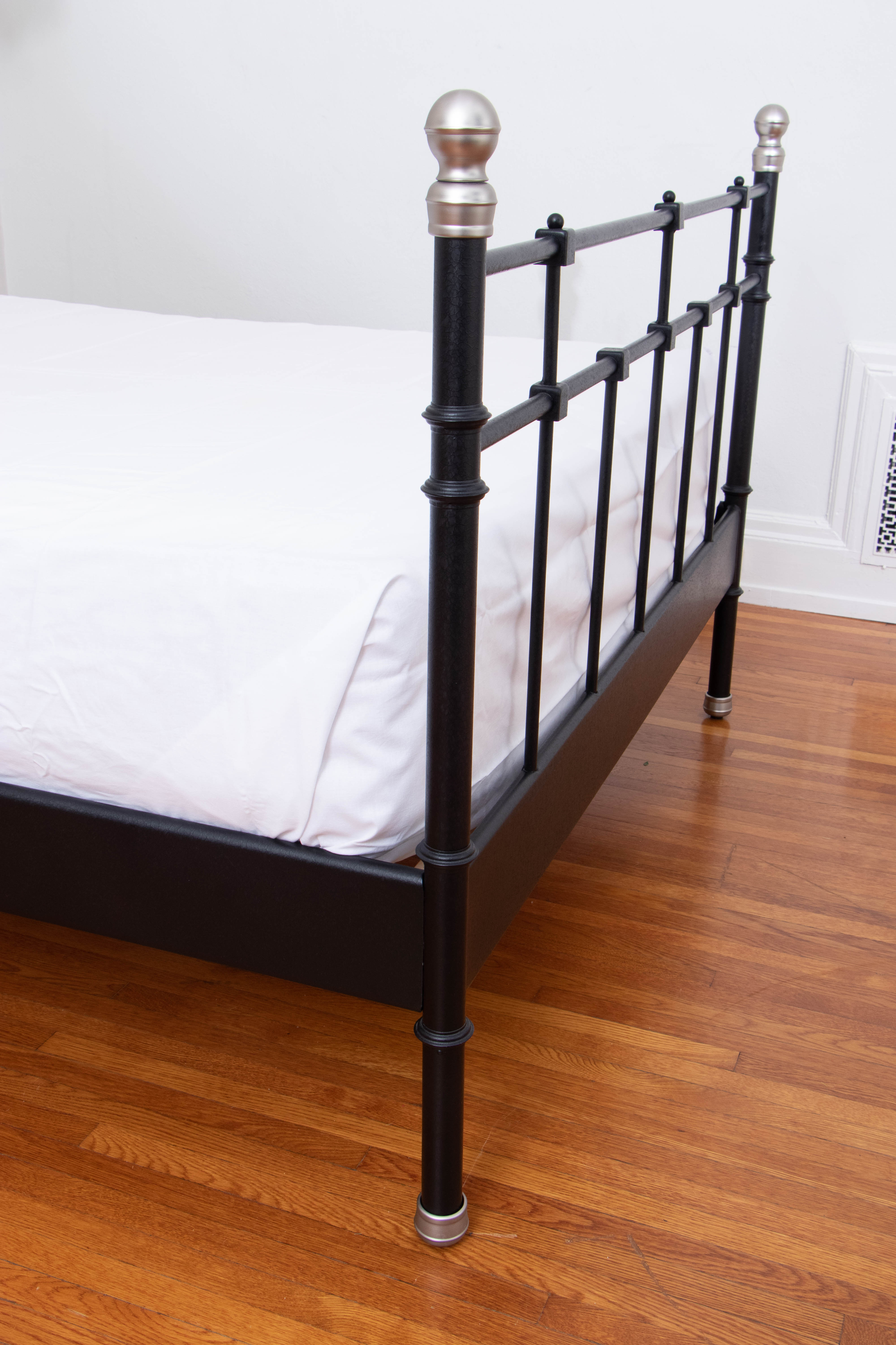 IKEA "Svelvik" Black Satinized Metal Full Bed Frame with Silver Tone Accents