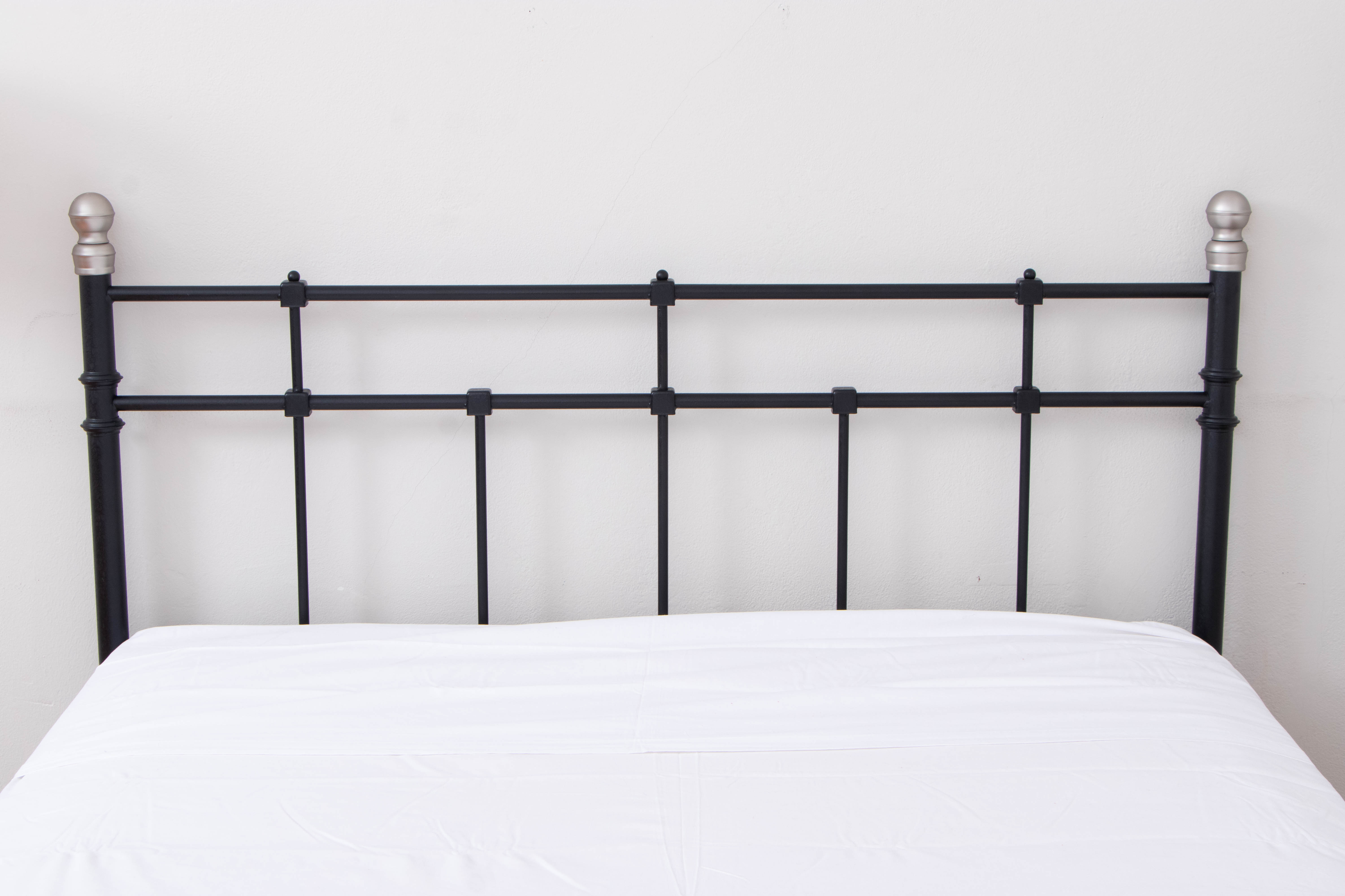 IKEA "Svelvik" Black Satinized Metal Full Bed Frame with Silver Tone Accents