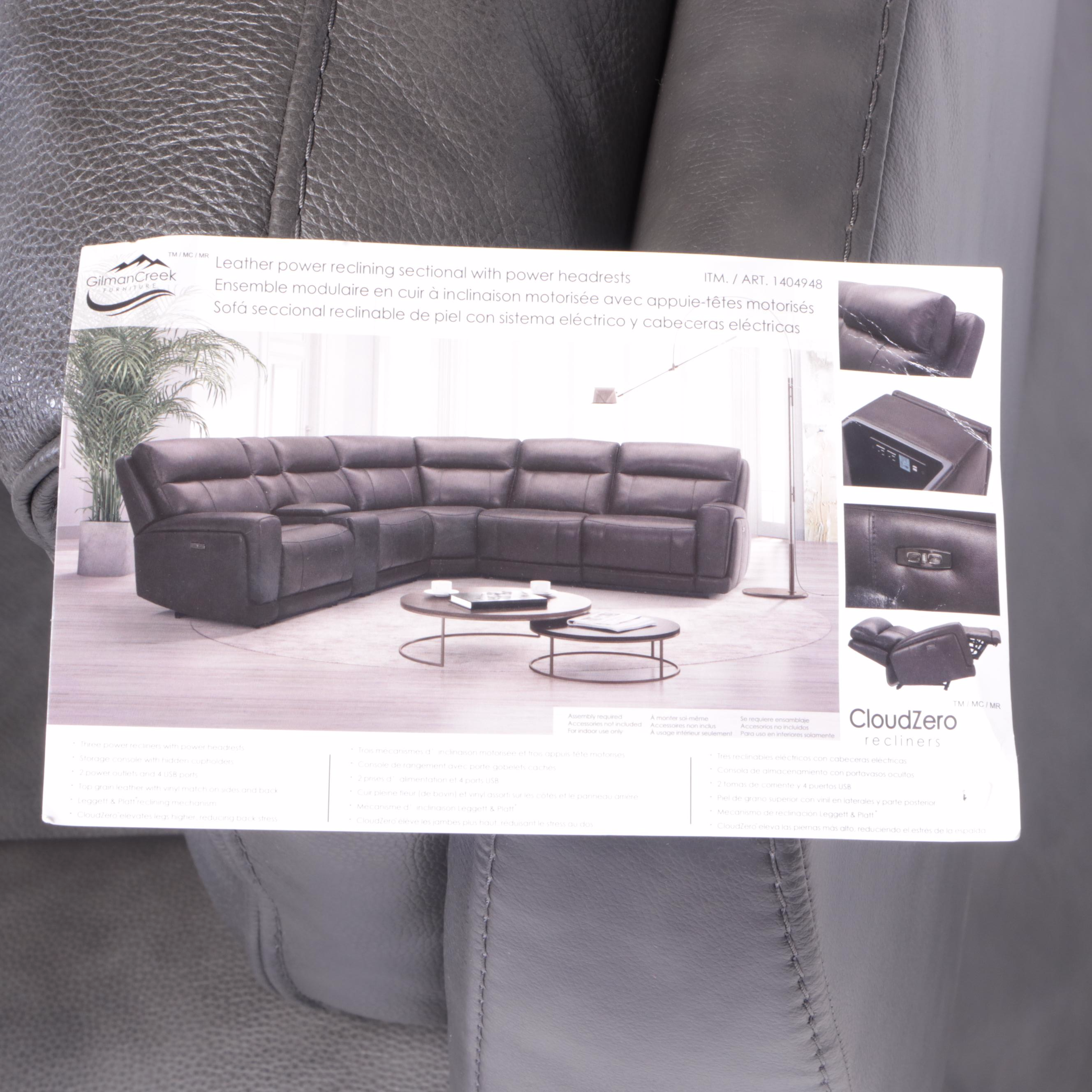 Gilman Creek Lauretta Grey Leather Power Sectional