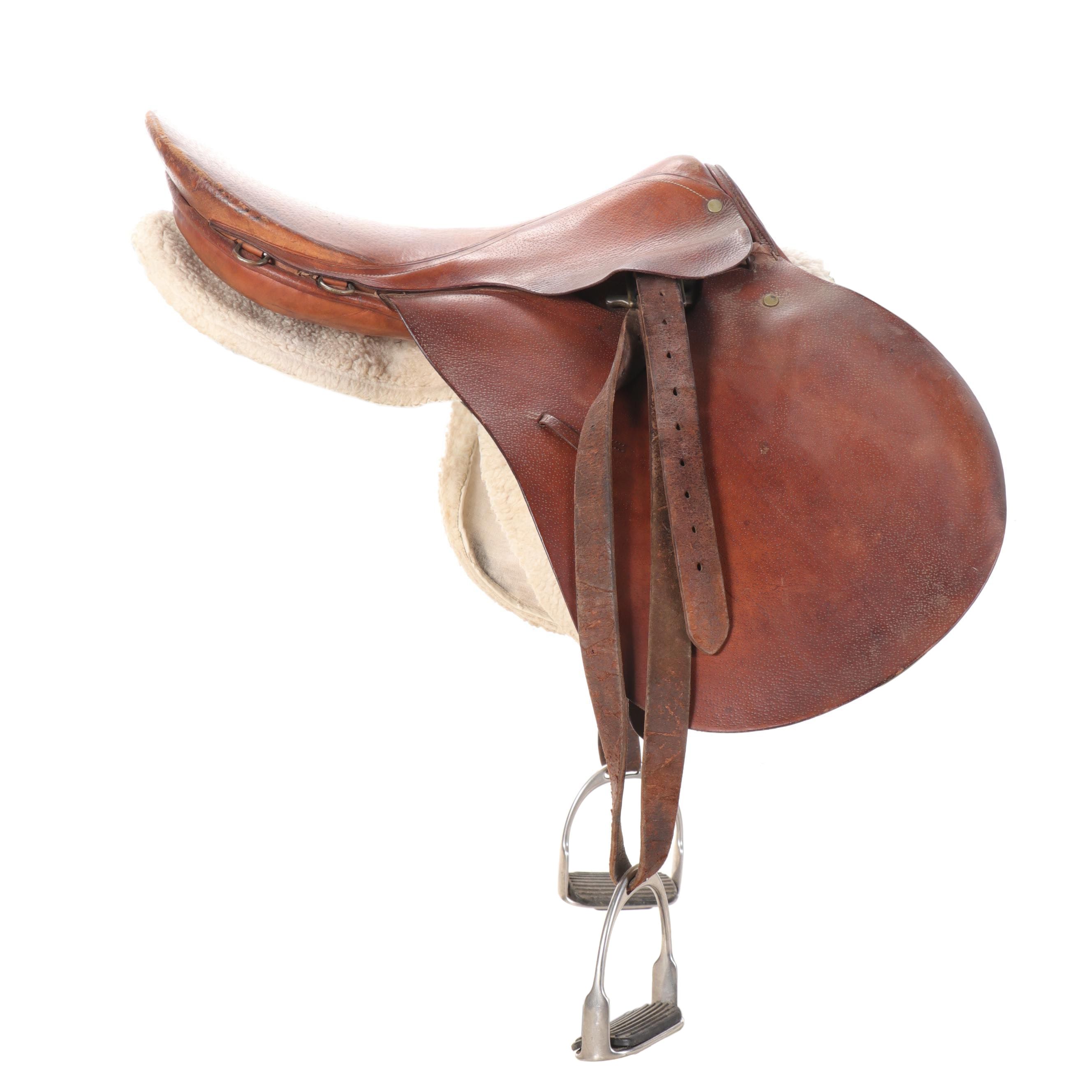 John E. Butler Leather 15.5" All Purpose English Saddle, Mid-20th Century