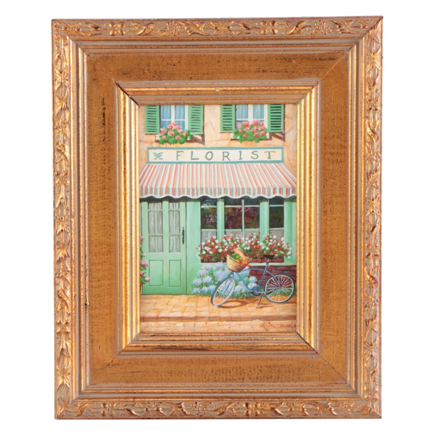 A. Sweands Acrylic Painting of Florist Storefront, Late 20th Century
