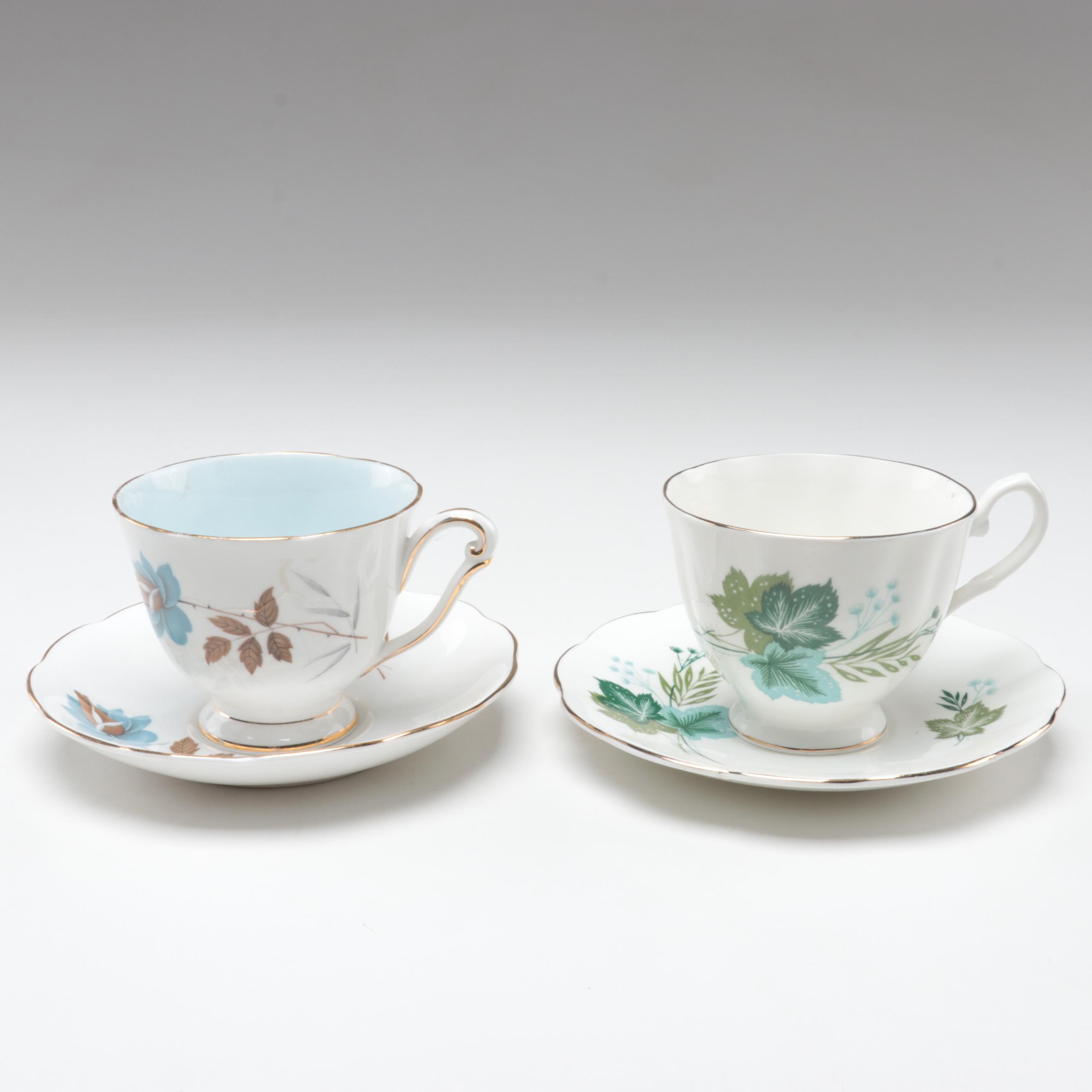 English Bone China Tea Cups, Saucers, Creamers and Sugar Bowls