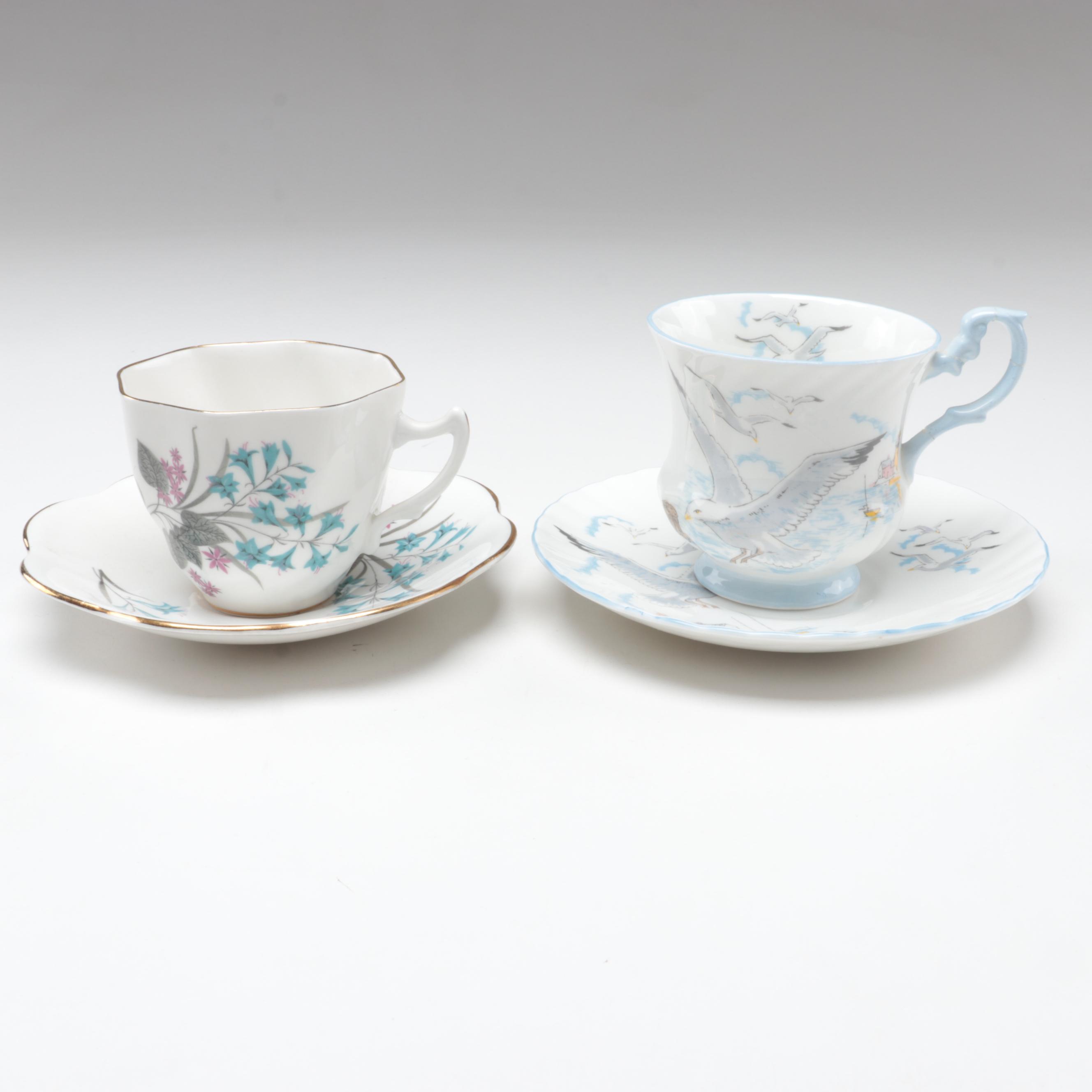 English Bone China Tea Cups, Saucers, Creamers and Sugar Bowls