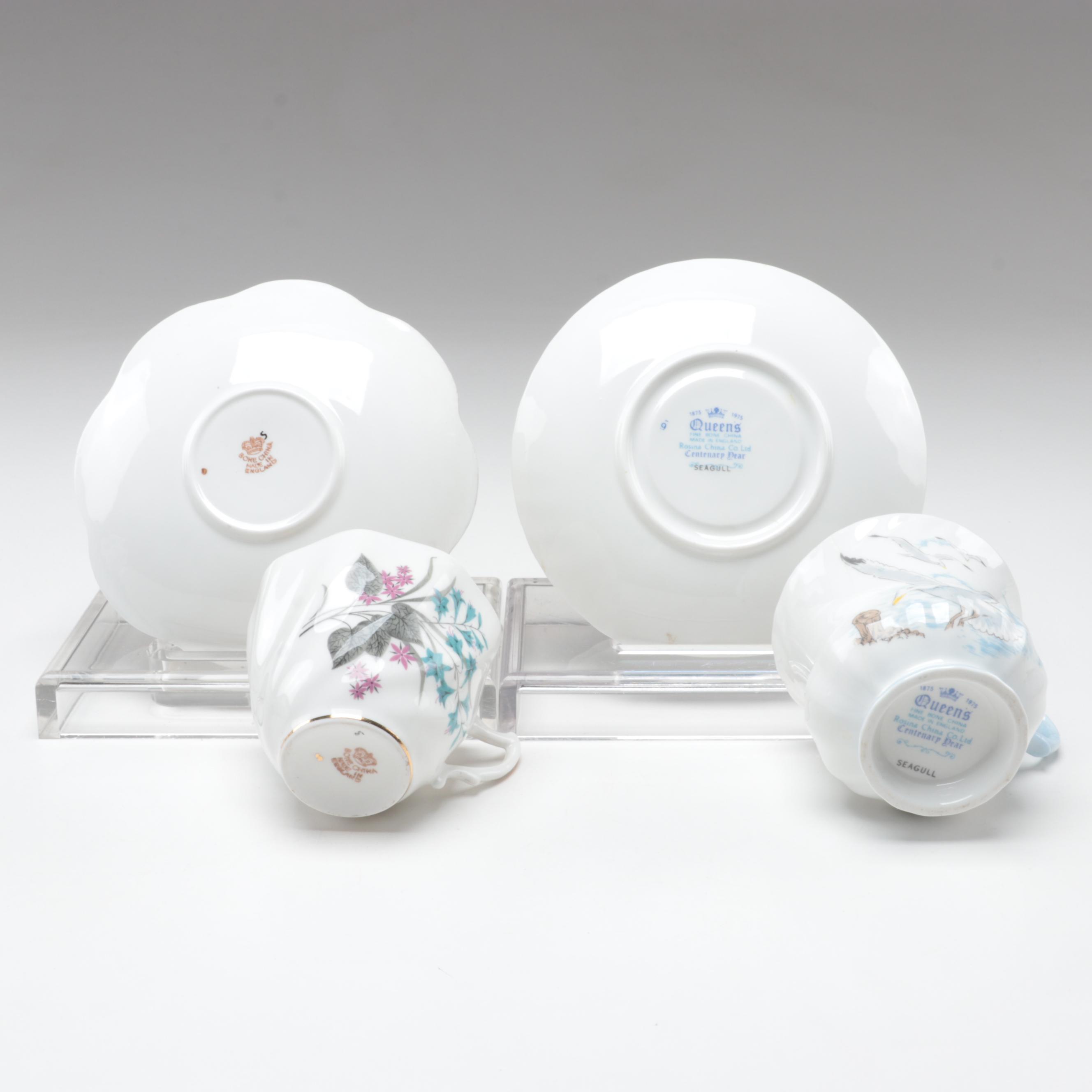 English Bone China Tea Cups, Saucers, Creamers and Sugar Bowls