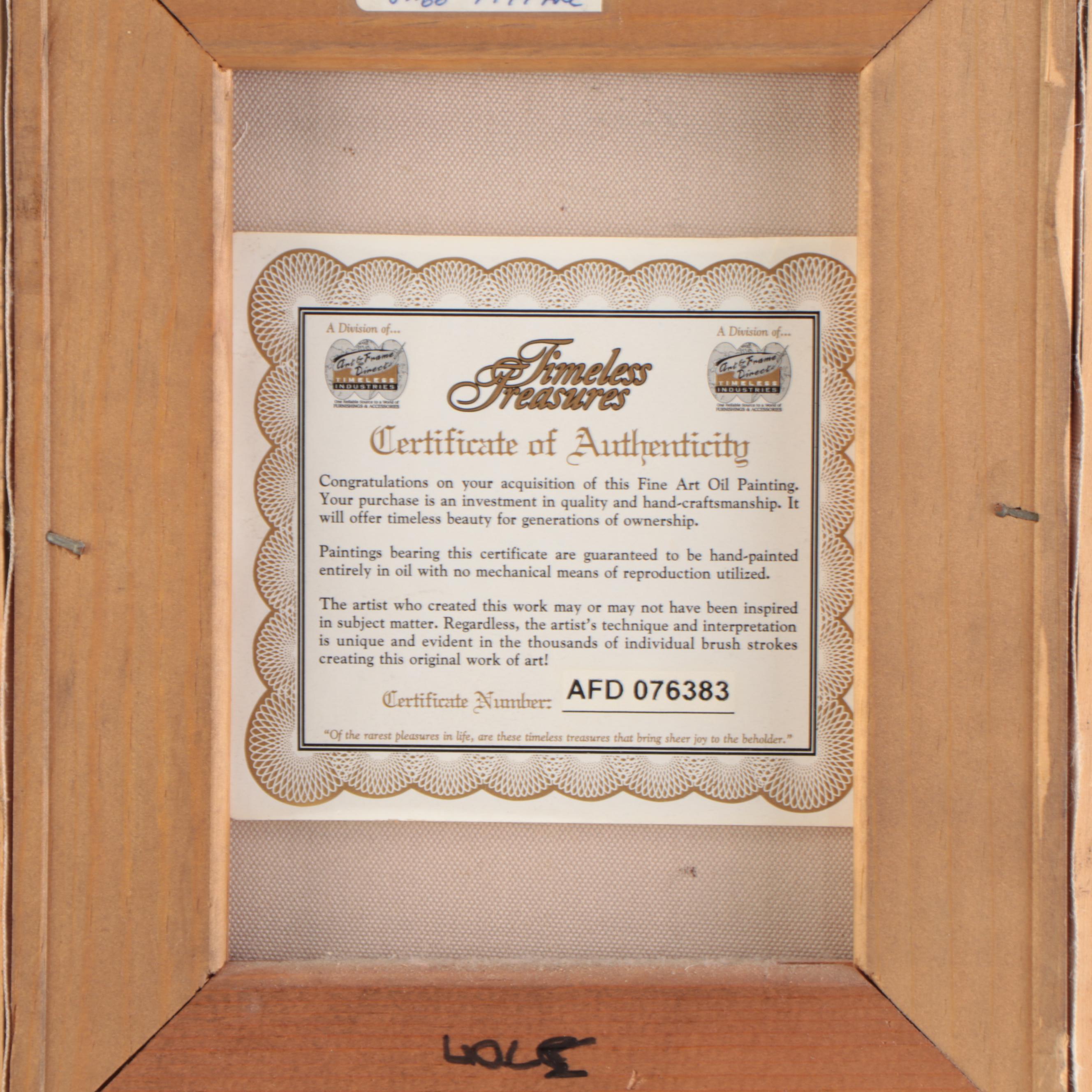 Thomas Pike Oil Painting of Village Storefronts, Late 20th Century