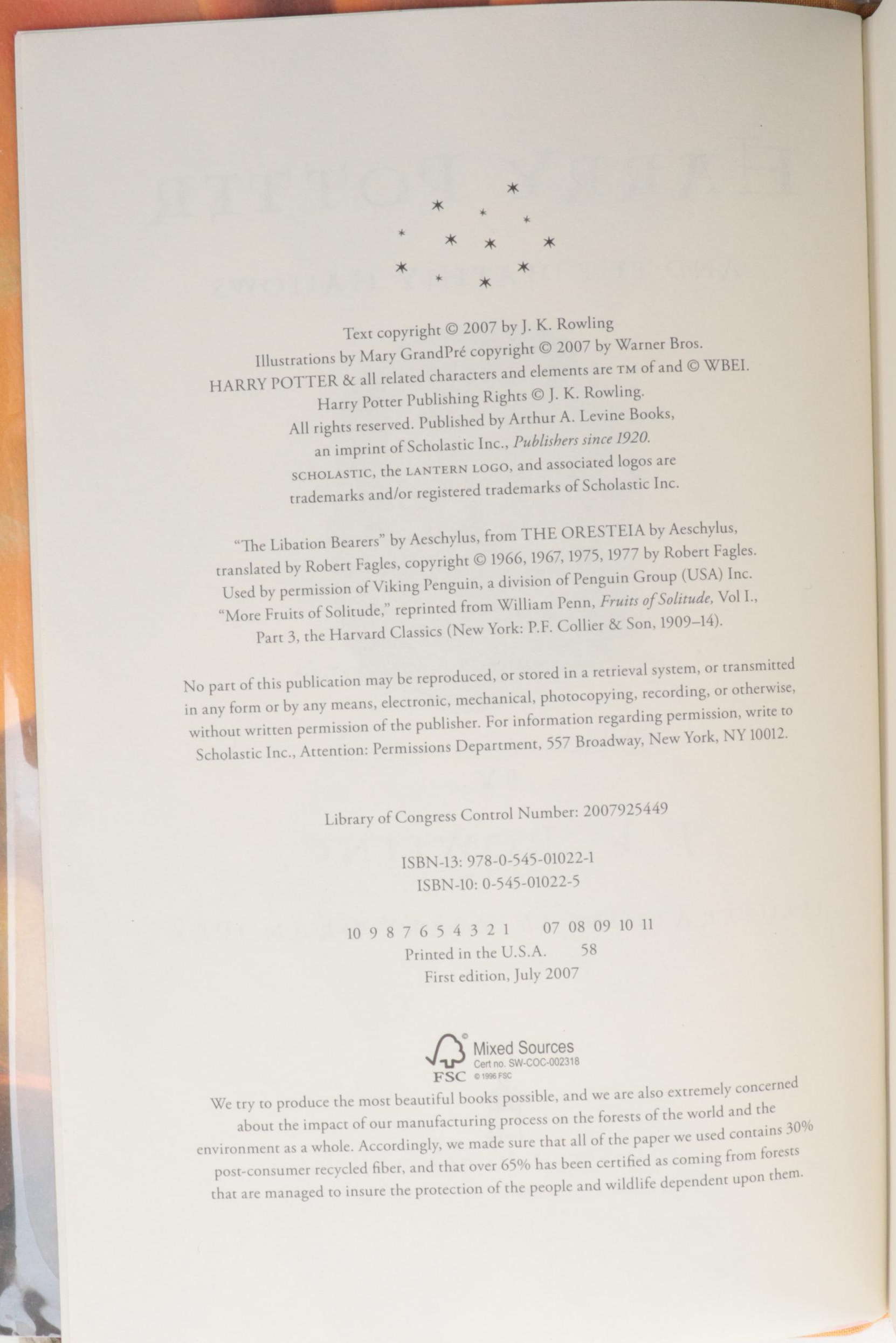 First American Edition "Harry Potter" Complete Series by J. K. Rowling