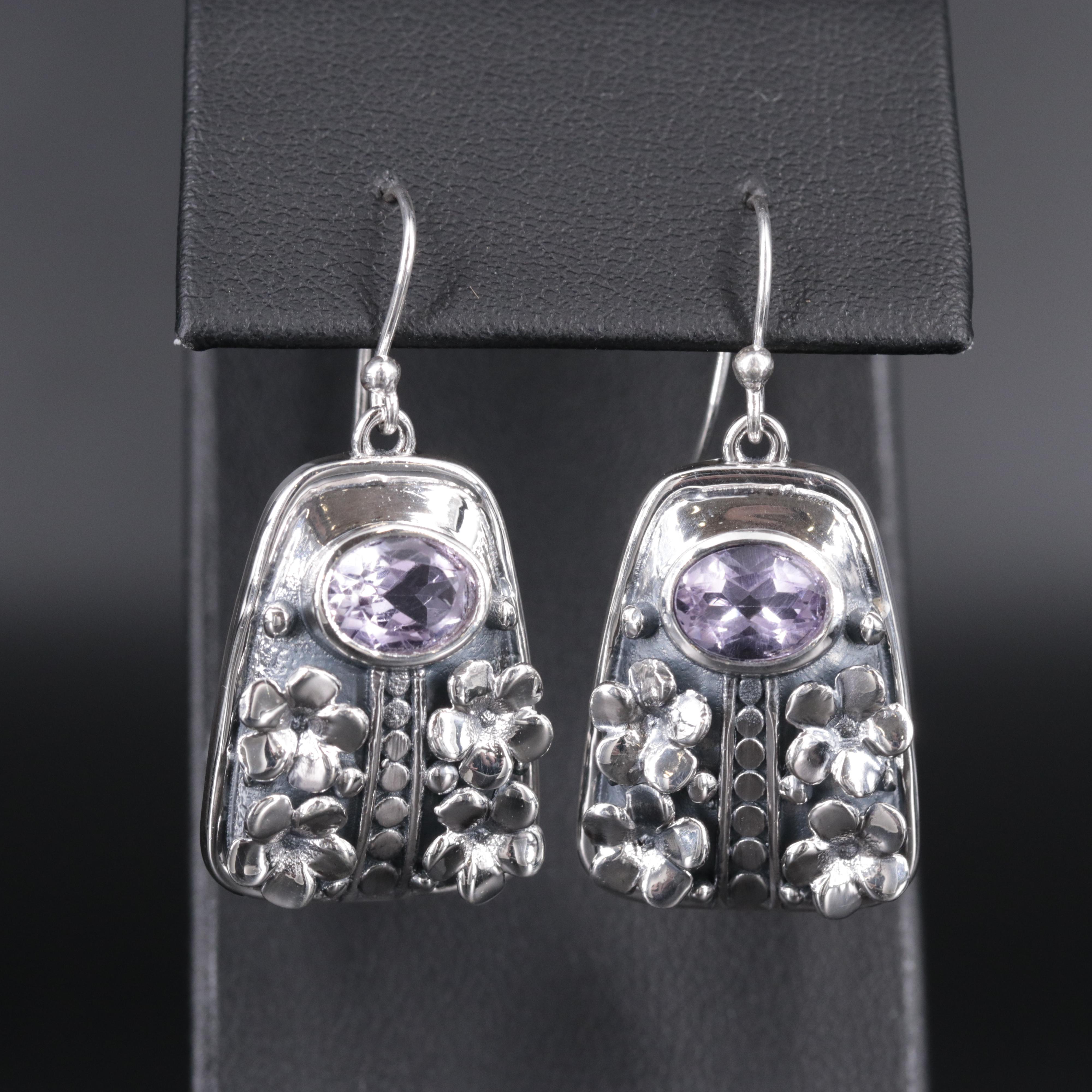 Sterling Silver Floral Earrings Including Gemstones