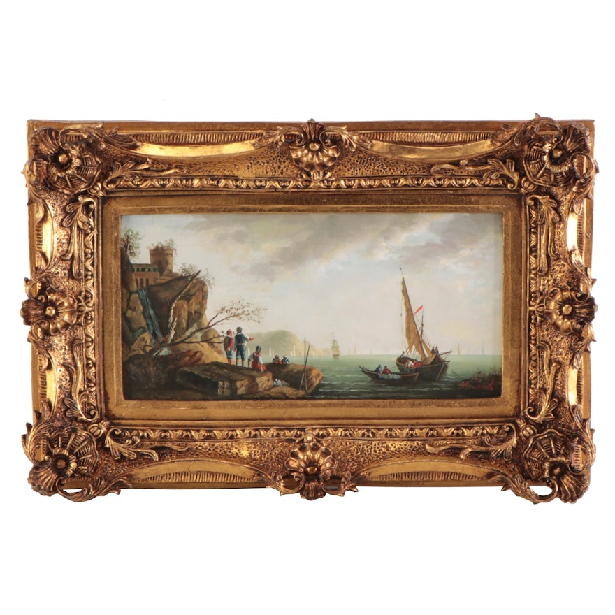 Coastal Scene Oil Painting, Late 20th Century