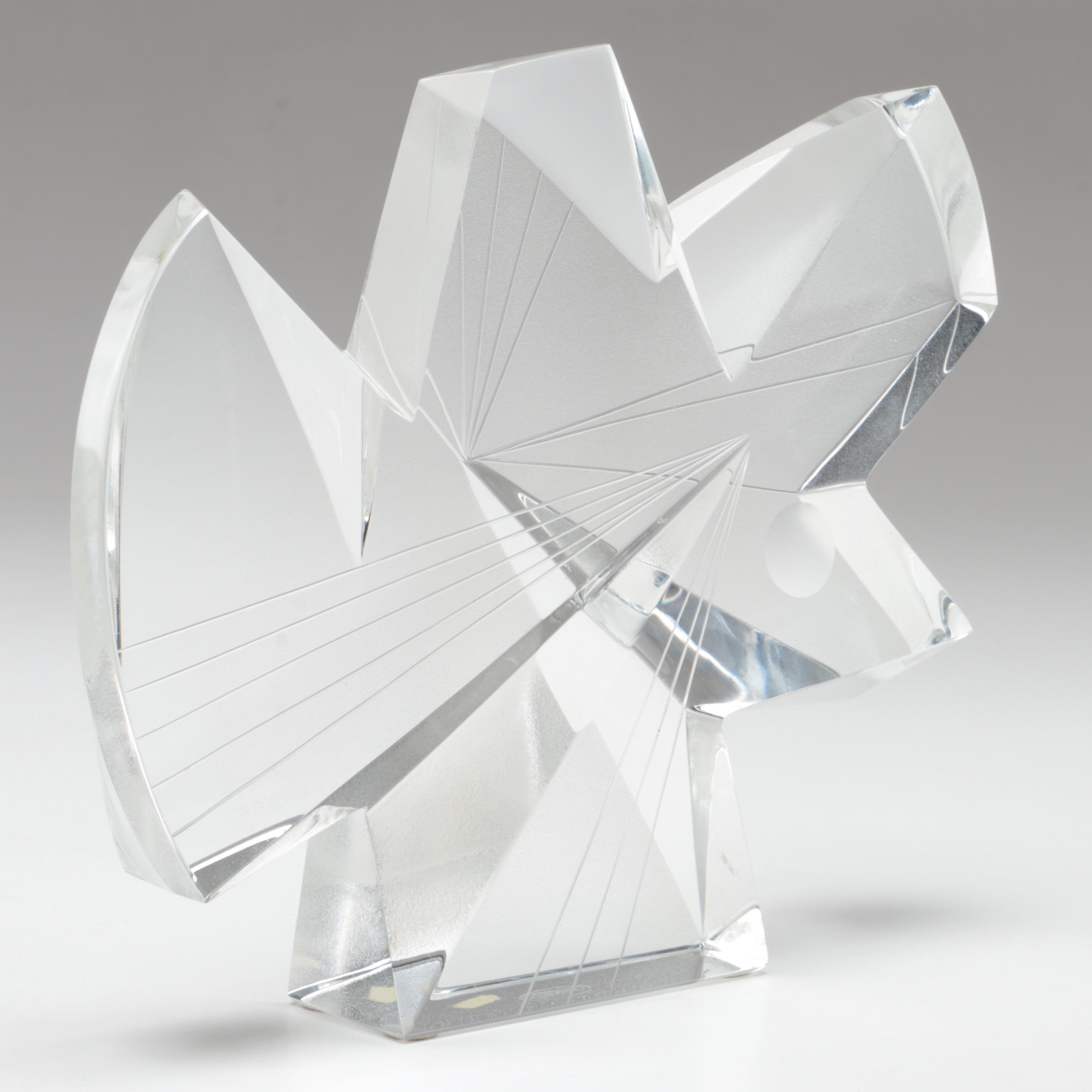 Signed Lubos Metelák for Moser Sandblasted and Engraved Modernist Glass Figurine