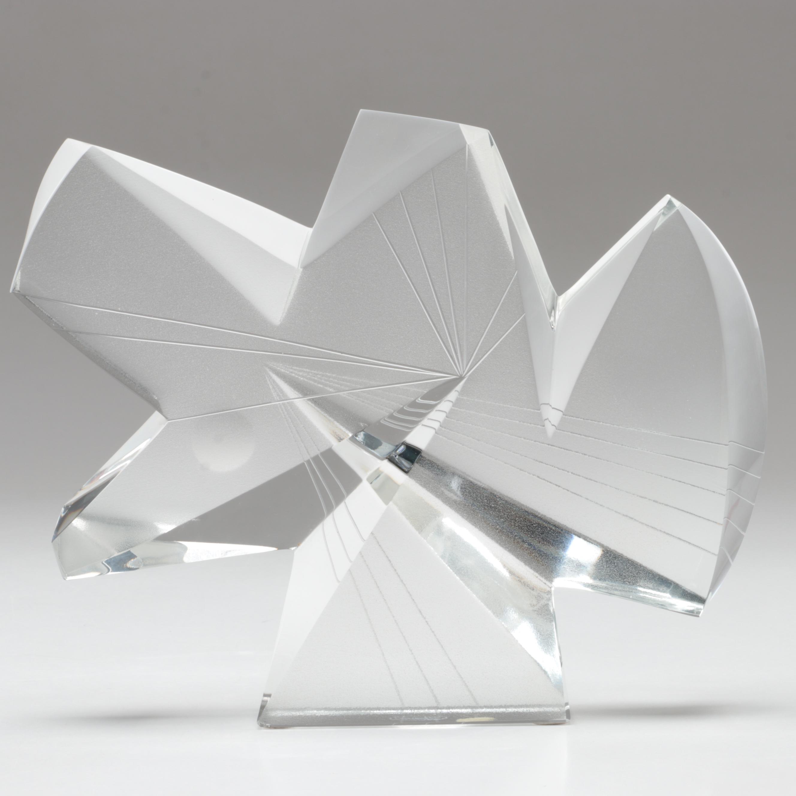 Signed Lubos Metelák for Moser Sandblasted and Engraved Modernist Glass Figurine